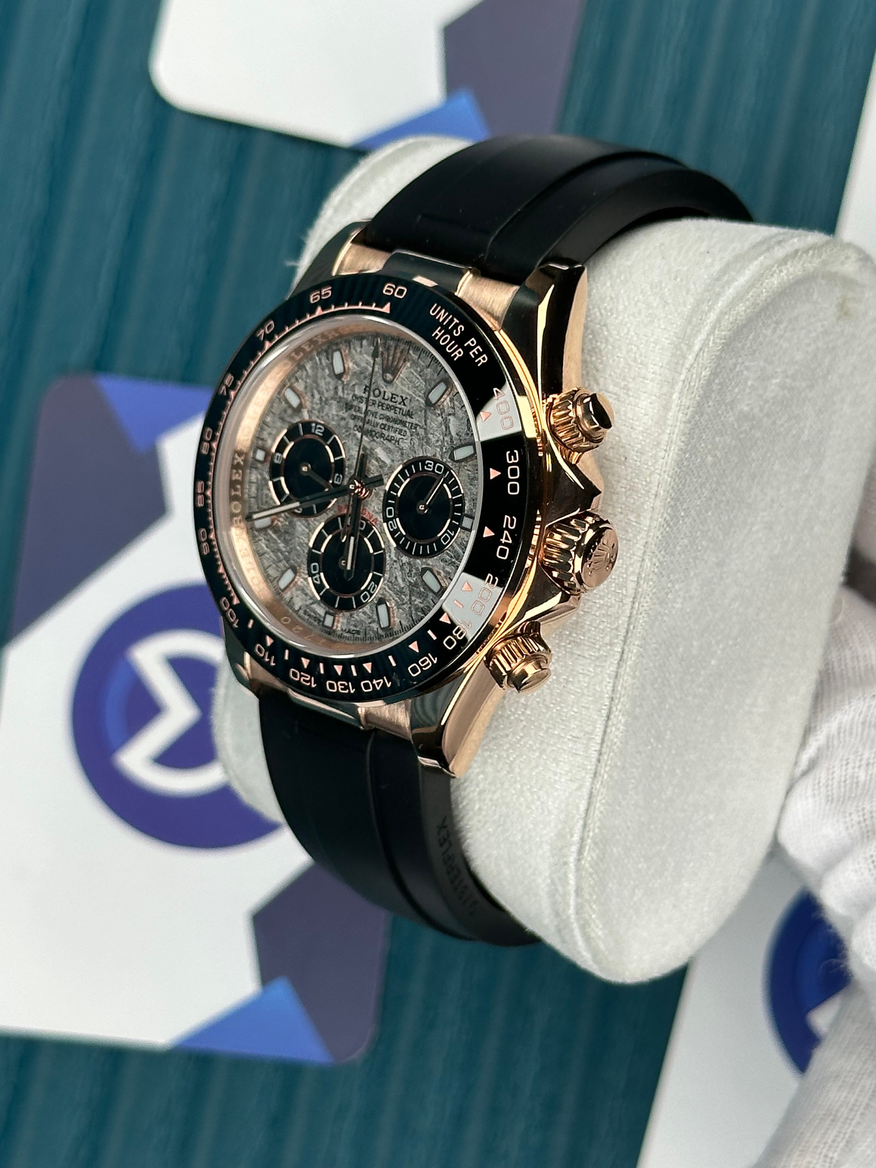 ROLEX DAYTONA MOZAIK GREY DIAL ROSE CASE OYSTERFLEX