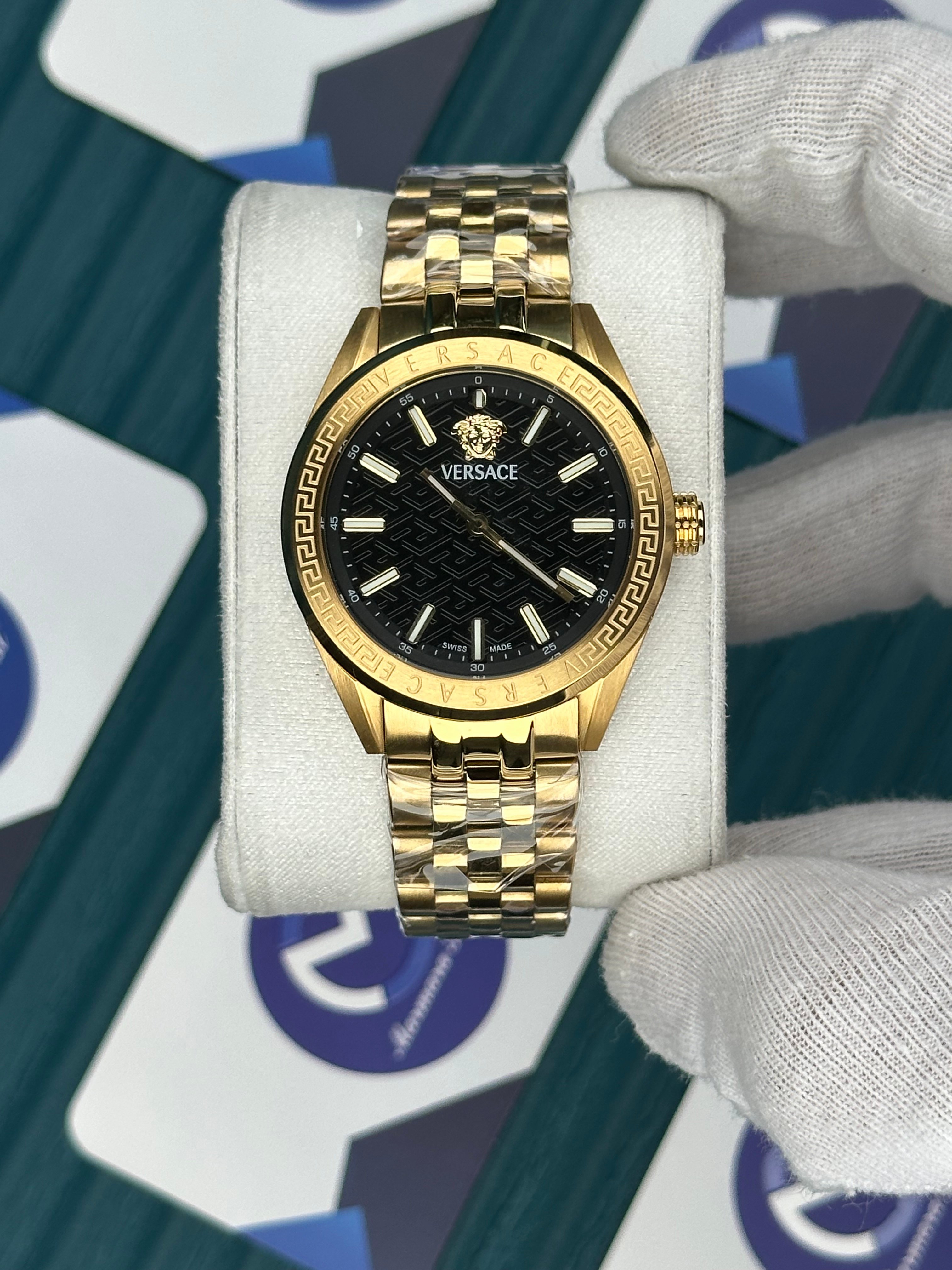 VERSACE 36 BLACK DIAL GOLD SILVER