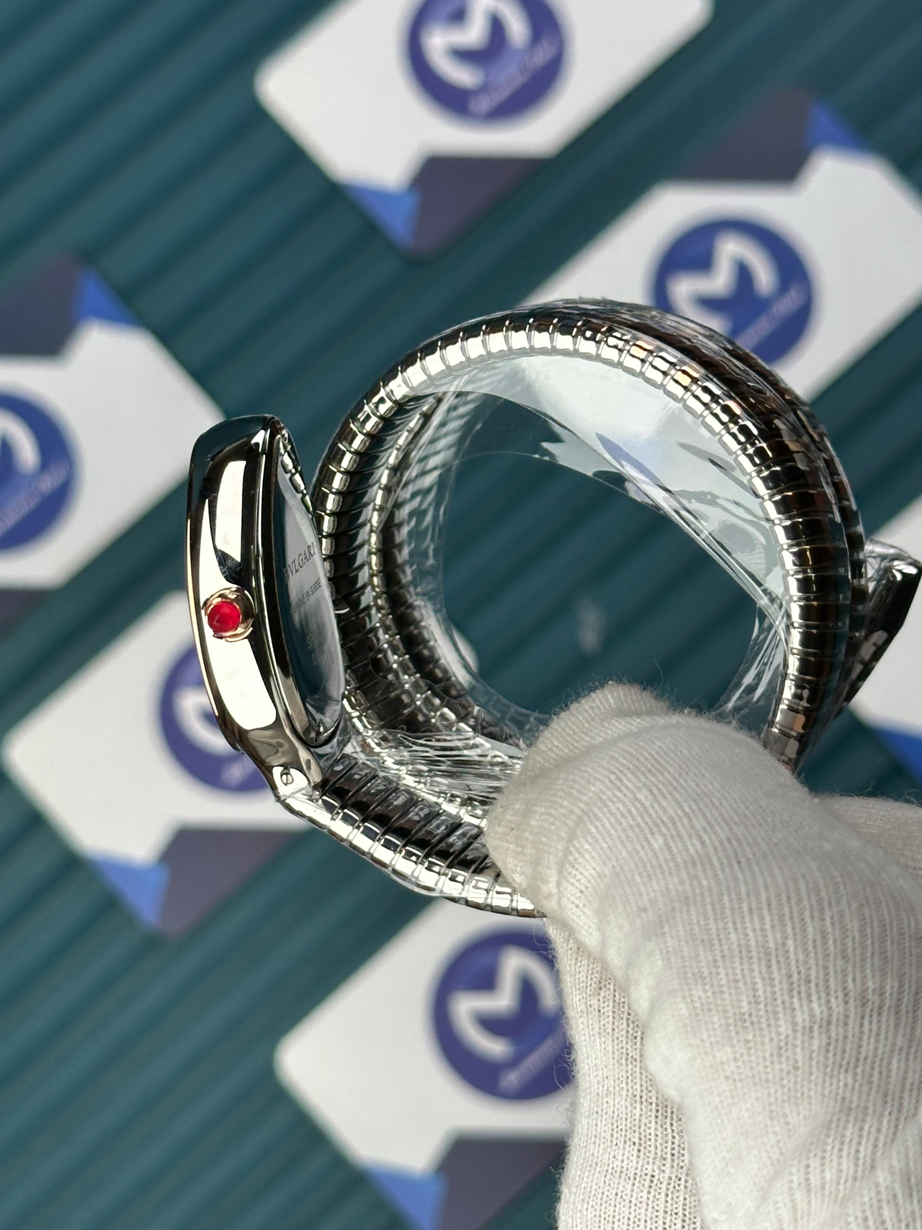 BVLGARI SERPENTI BLUE DIAL DIAMOND BEZEL ROSE-SILVER LONG TUBOGAS