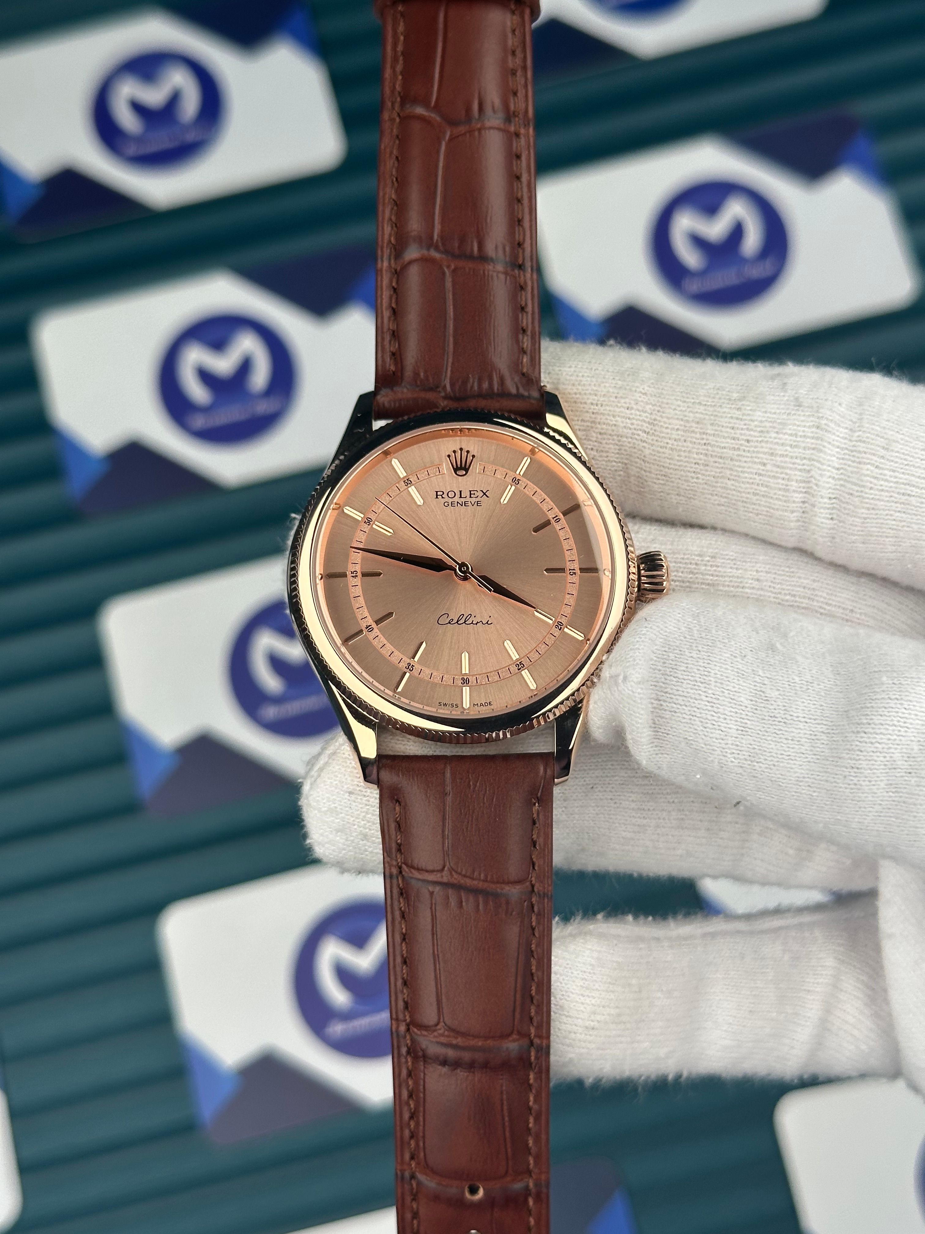 Rolex Cellini Rose Kasa Gül Kurusu Kadran Kahverengi Deri Kordon