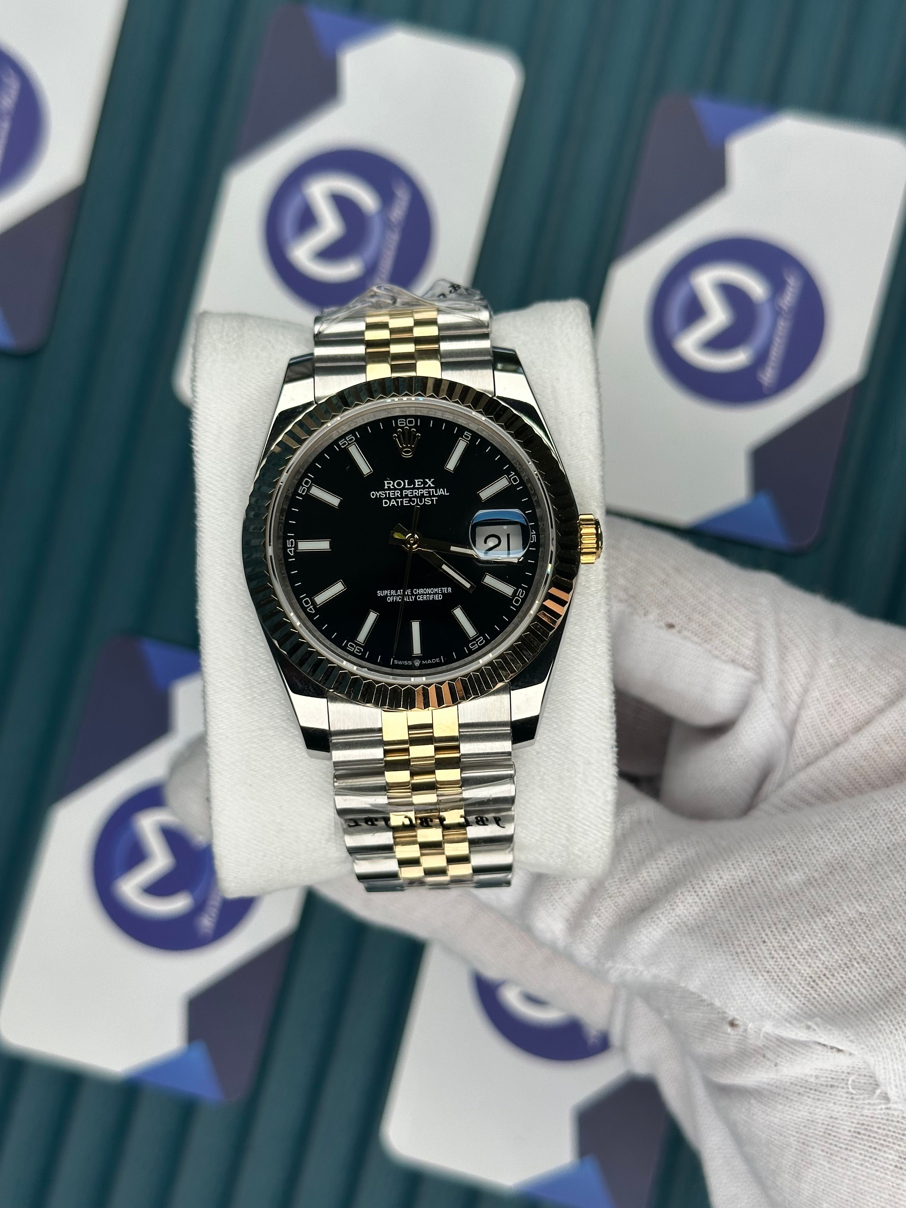 ROLEX DATEJUST BLACK DIAL GOLD-SILVER JUBILE