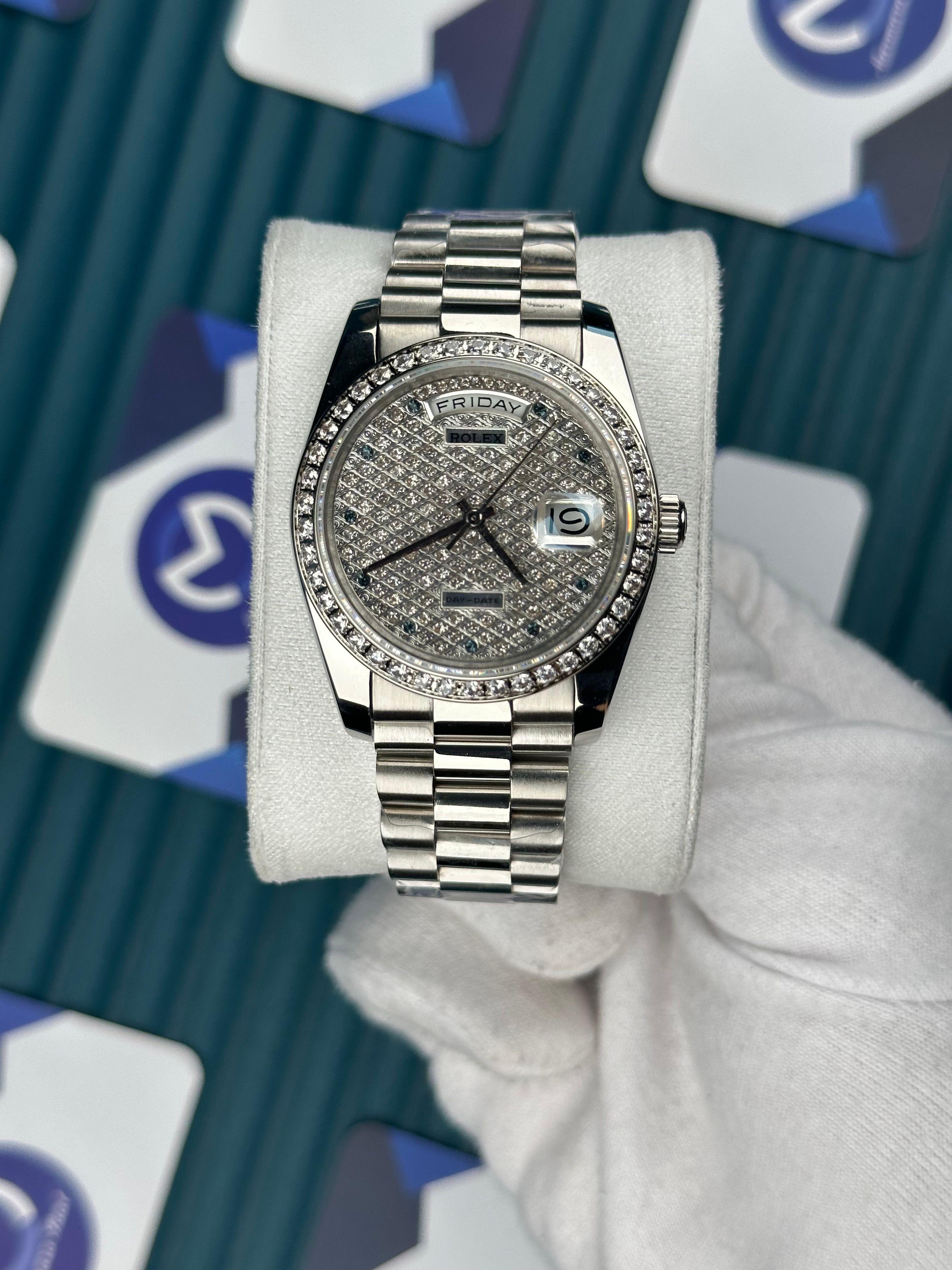 ROLEX 36 DAYDATE DIAMOND DIAL SILVER PRESIDENT