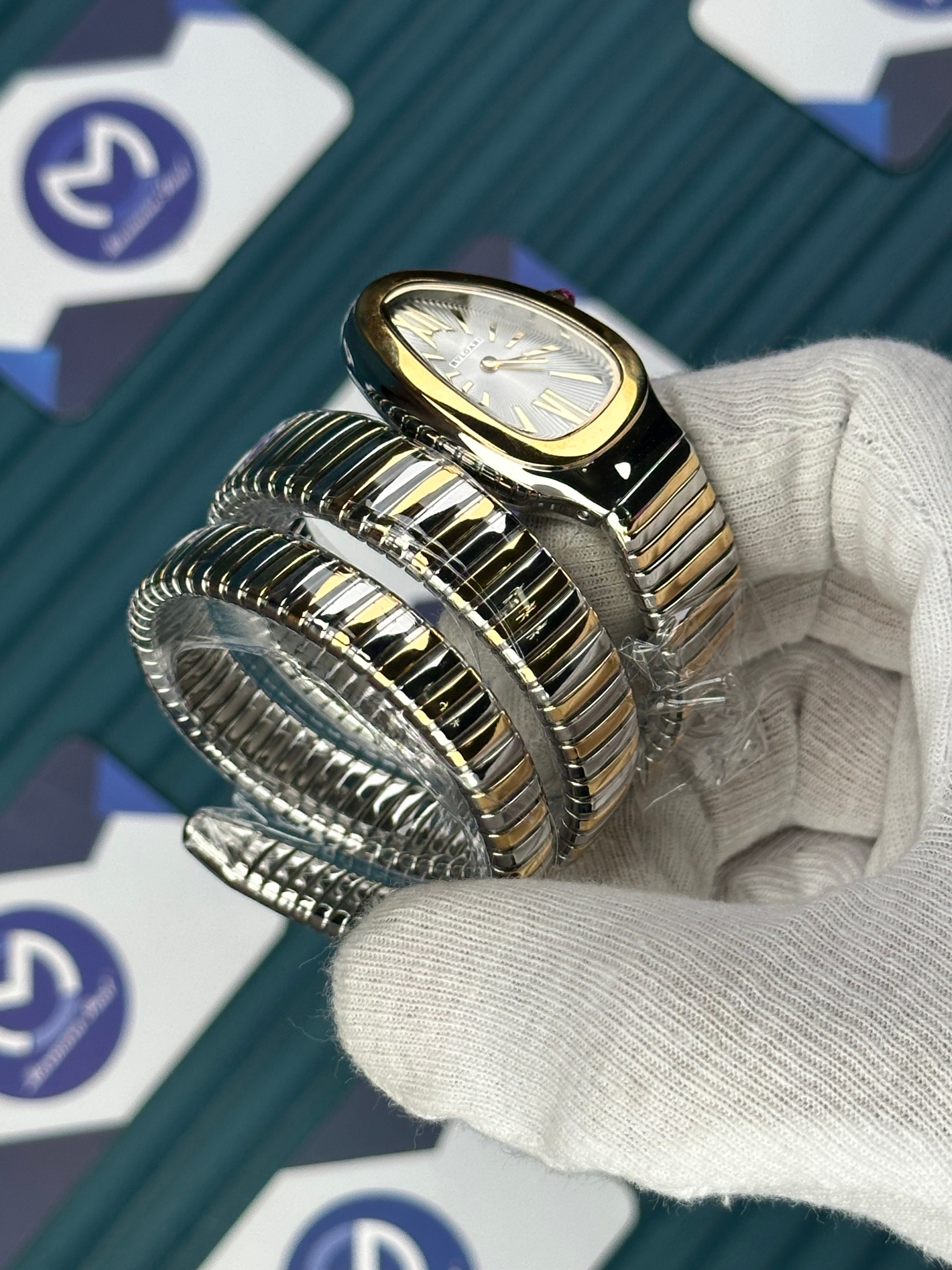 BVLGARI SERPENTI WHITE DIAL GOLD-SILVER LONG TUBOGAS 