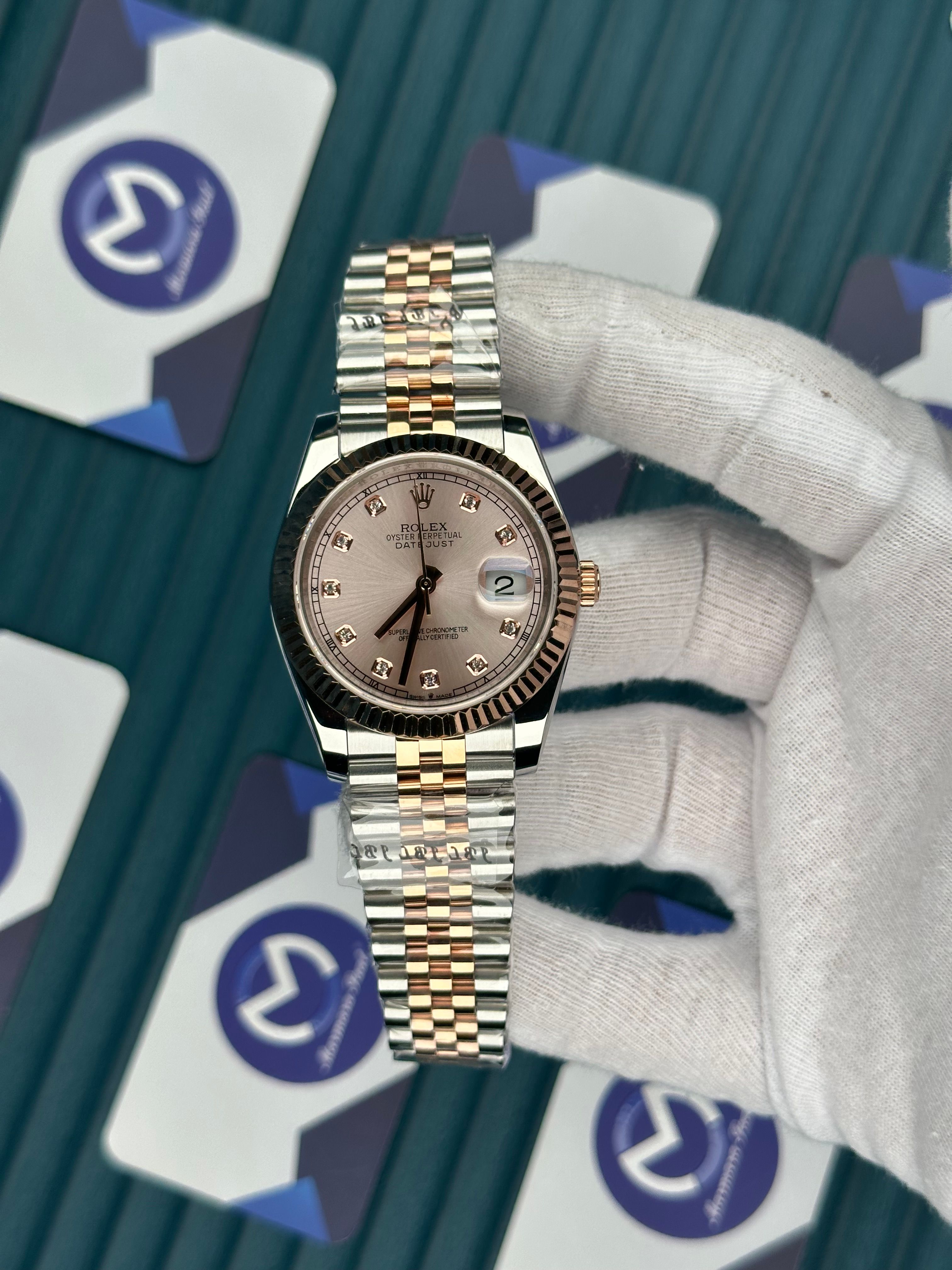 ROLEX DATEJUST CHAMPAGNE DIAL DIAMOND INDEX ROSE-SILVER JUBILE