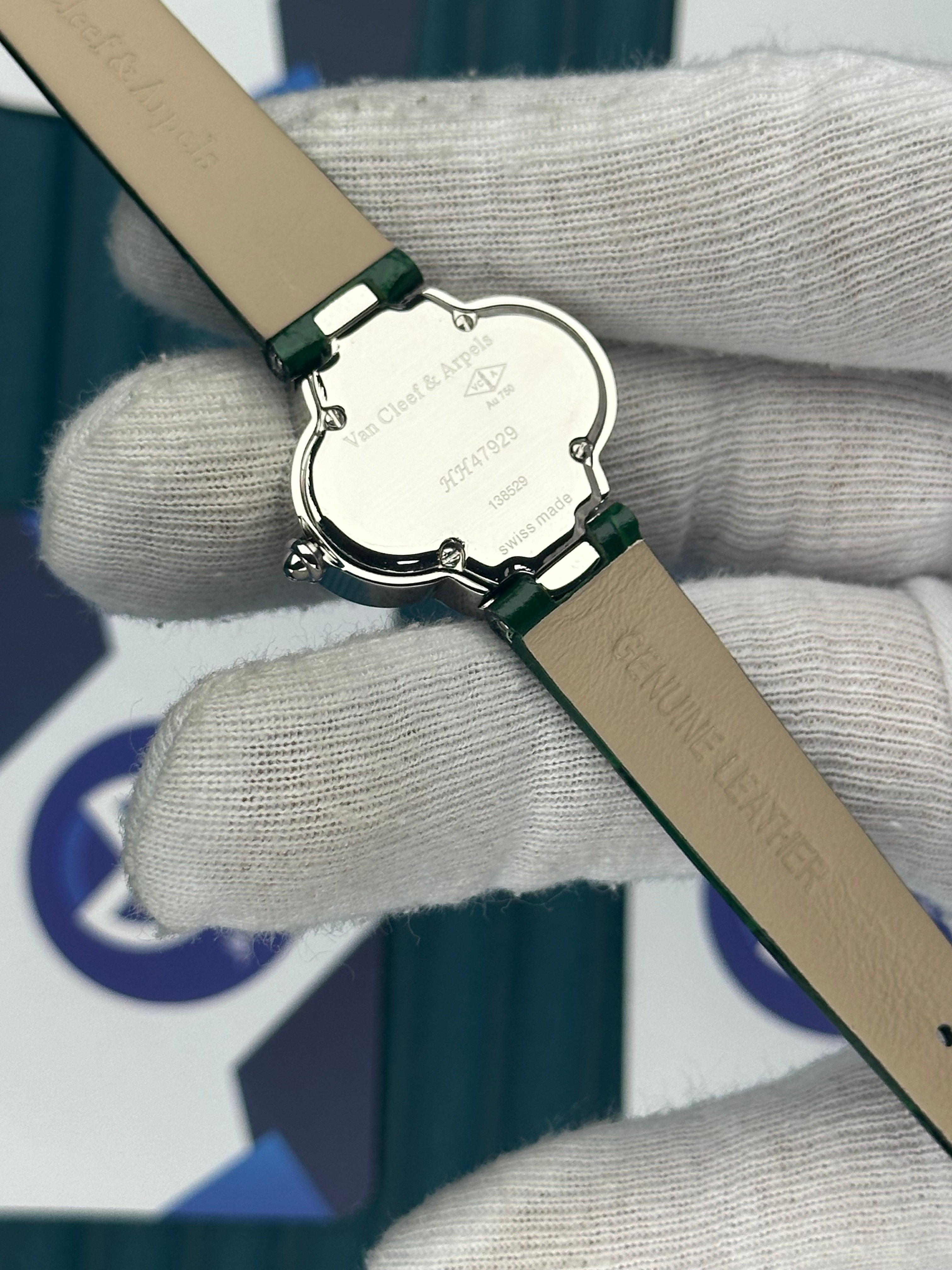 VAN CLEEF & ARPELS GREEN DIAL DIAMOND BEZEL SILVER CASE GREEN LEATHER CORD