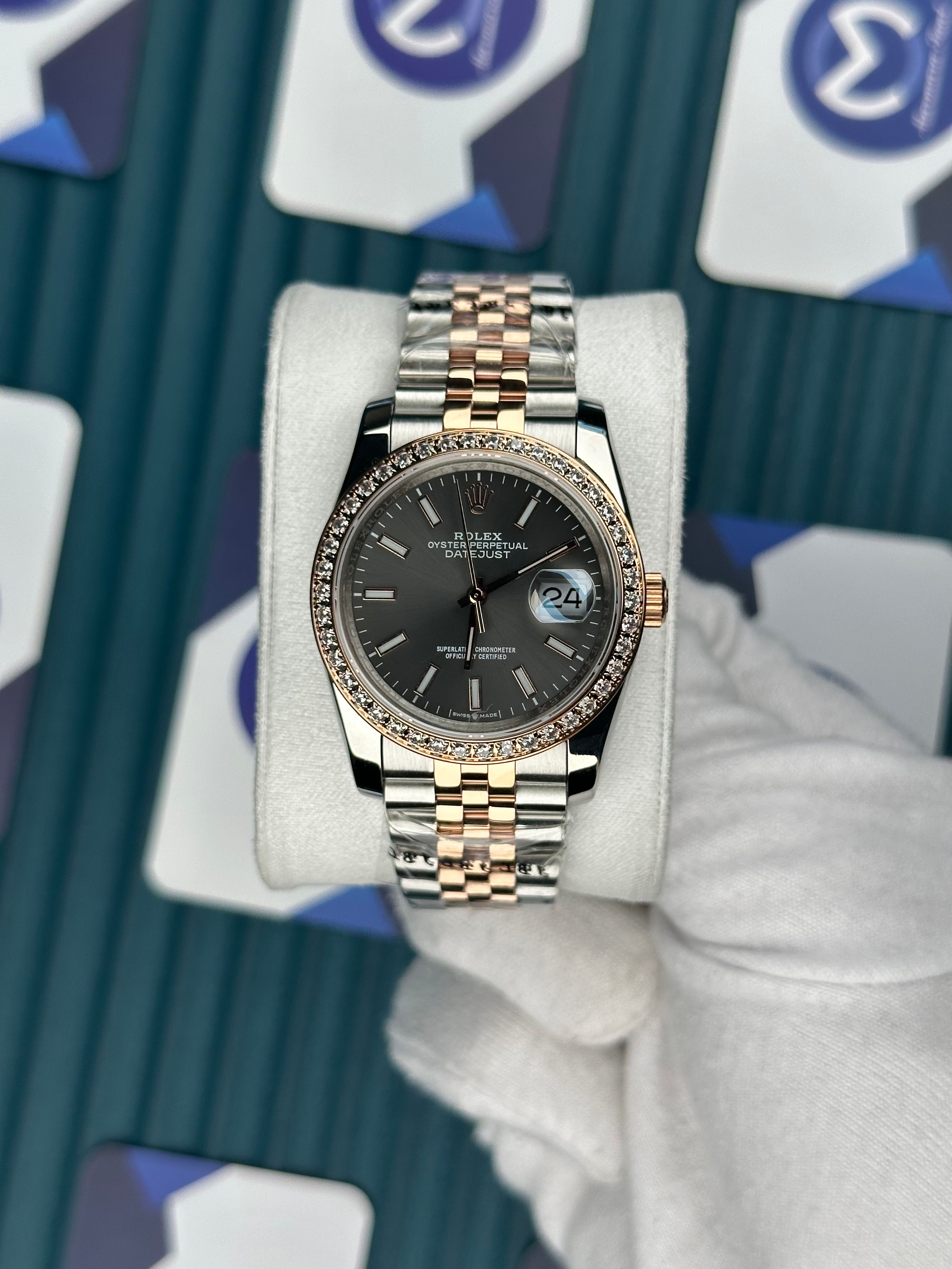 ROLEX 36 GREY DIAL ROSE-SILVER JUBILEE