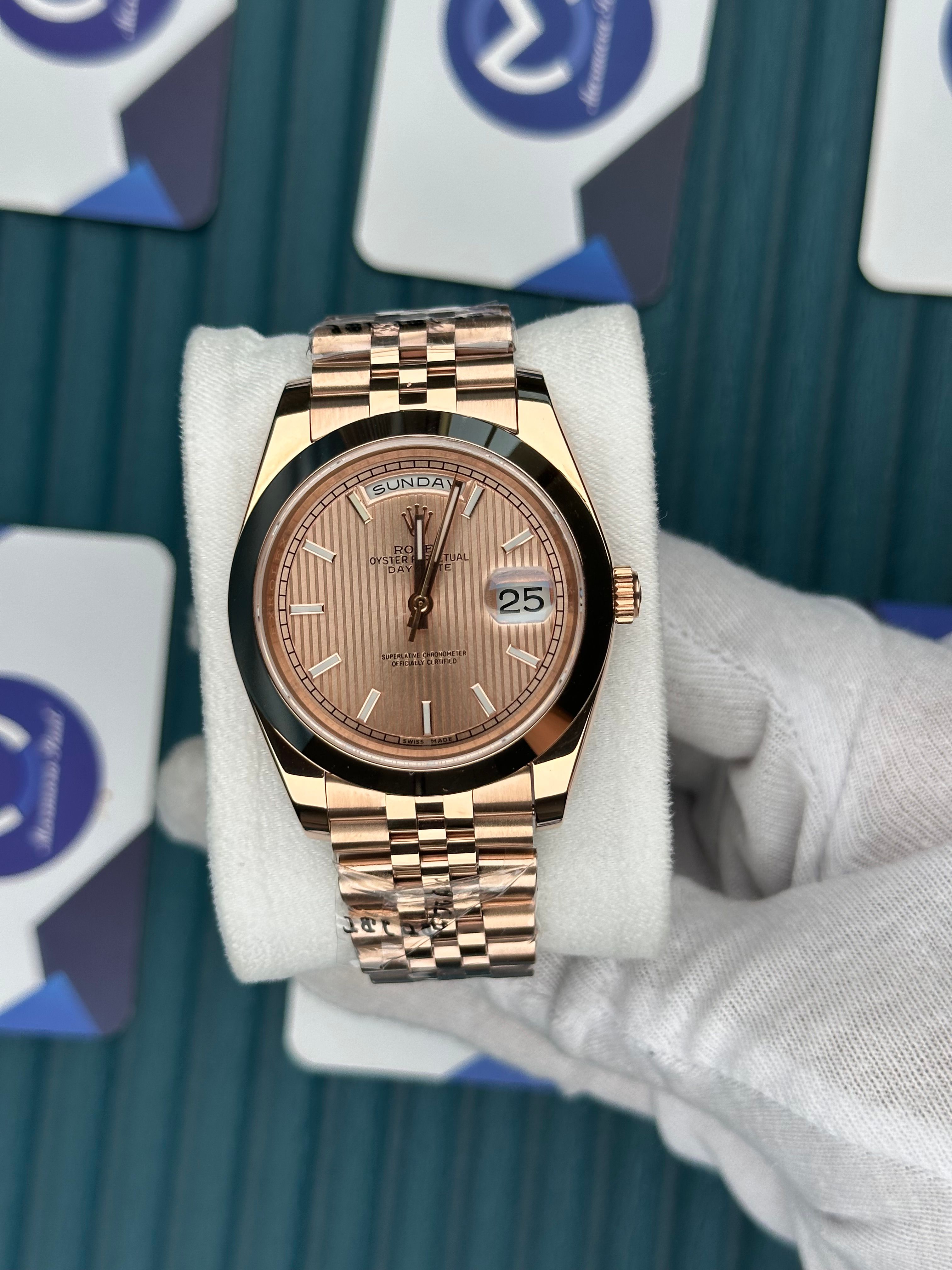 ROLEX DAY-DATE ROSE LINE DIAL OVAL BEZEL 