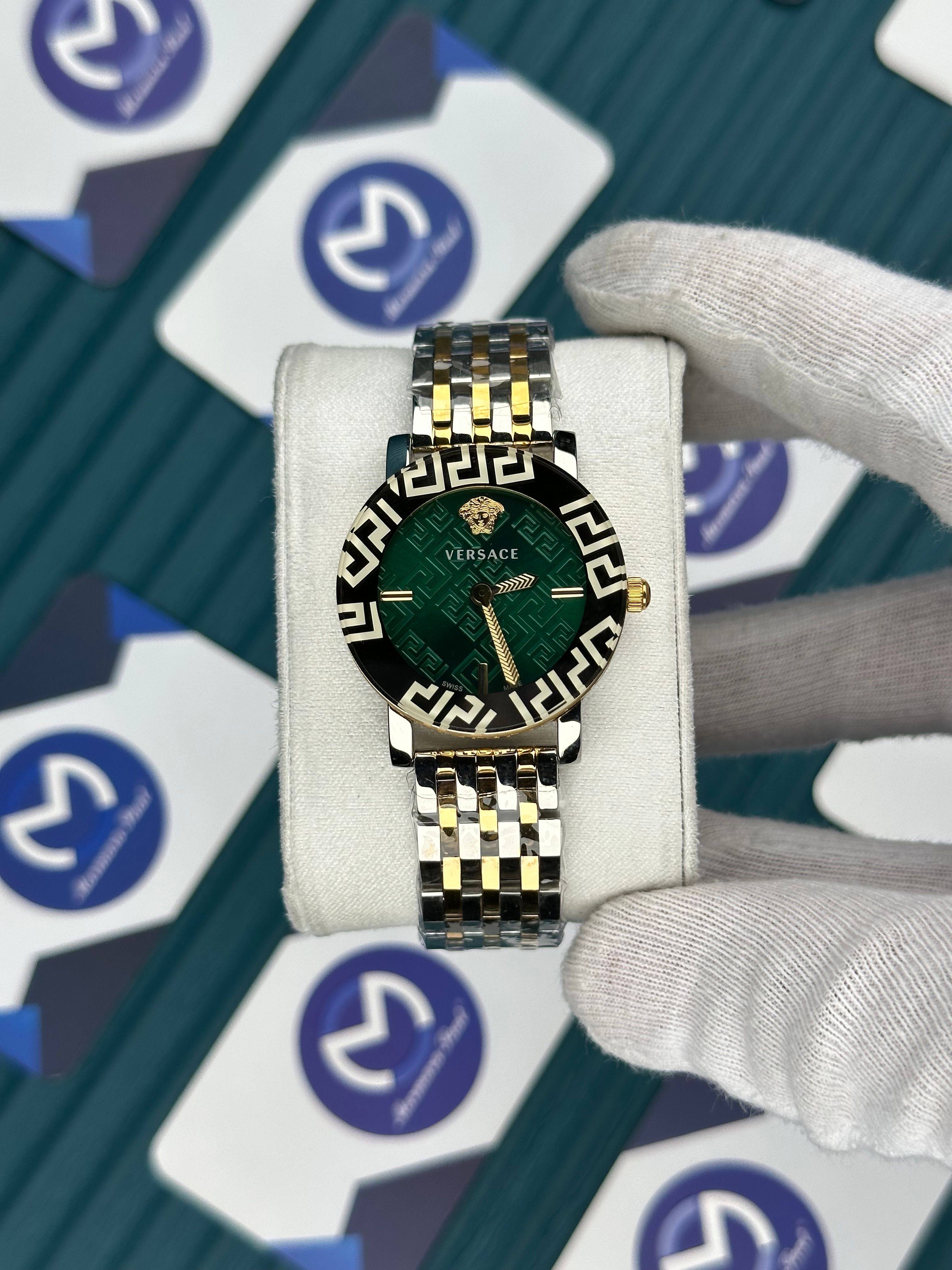 VERSACE DESENLİ AYNALI BEZEL YEŞİL KARDAN GOLD SILVER KORDON