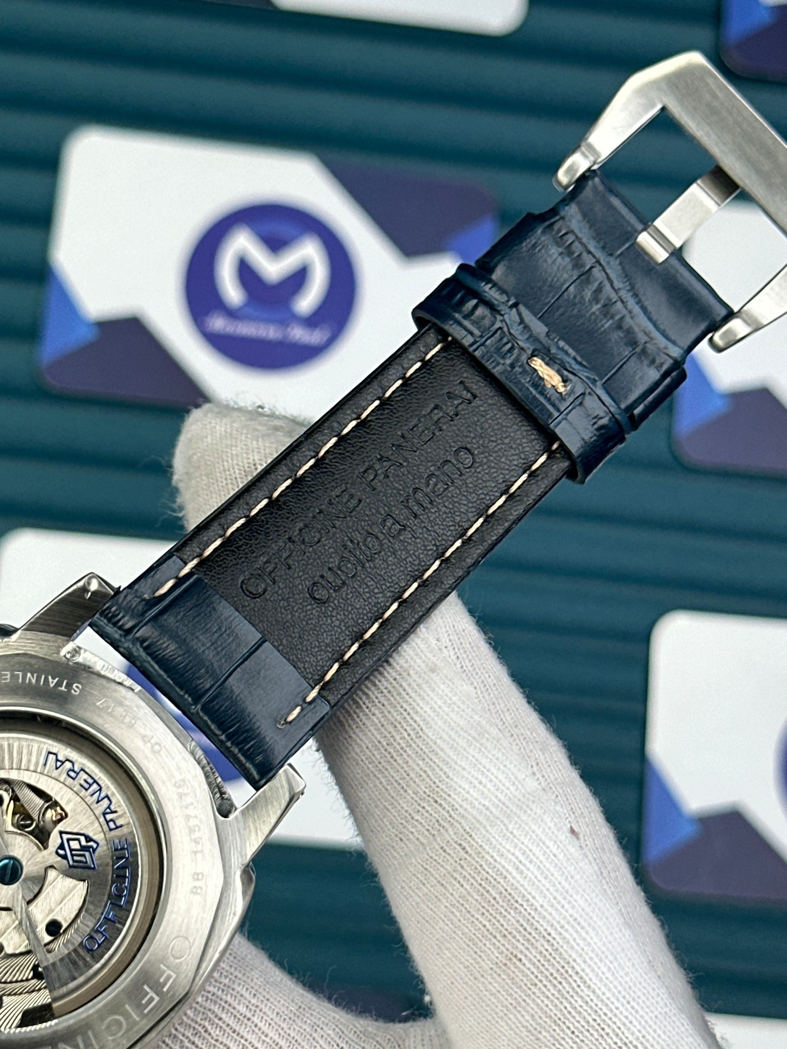 LUMINOR MARINA PANERAI SILVER CASE BLUE DIAL NAVY BLUE LEATHER CORD
