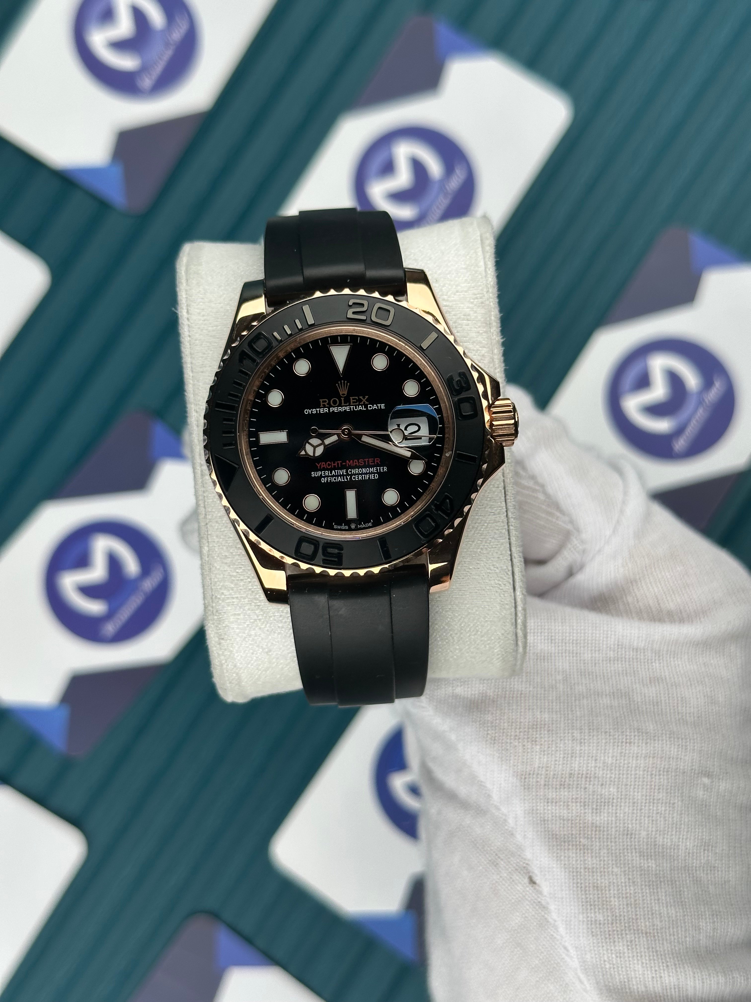 ROLEX YACHT-MASTER ROSE CASE BLACK OYSTERFLEX