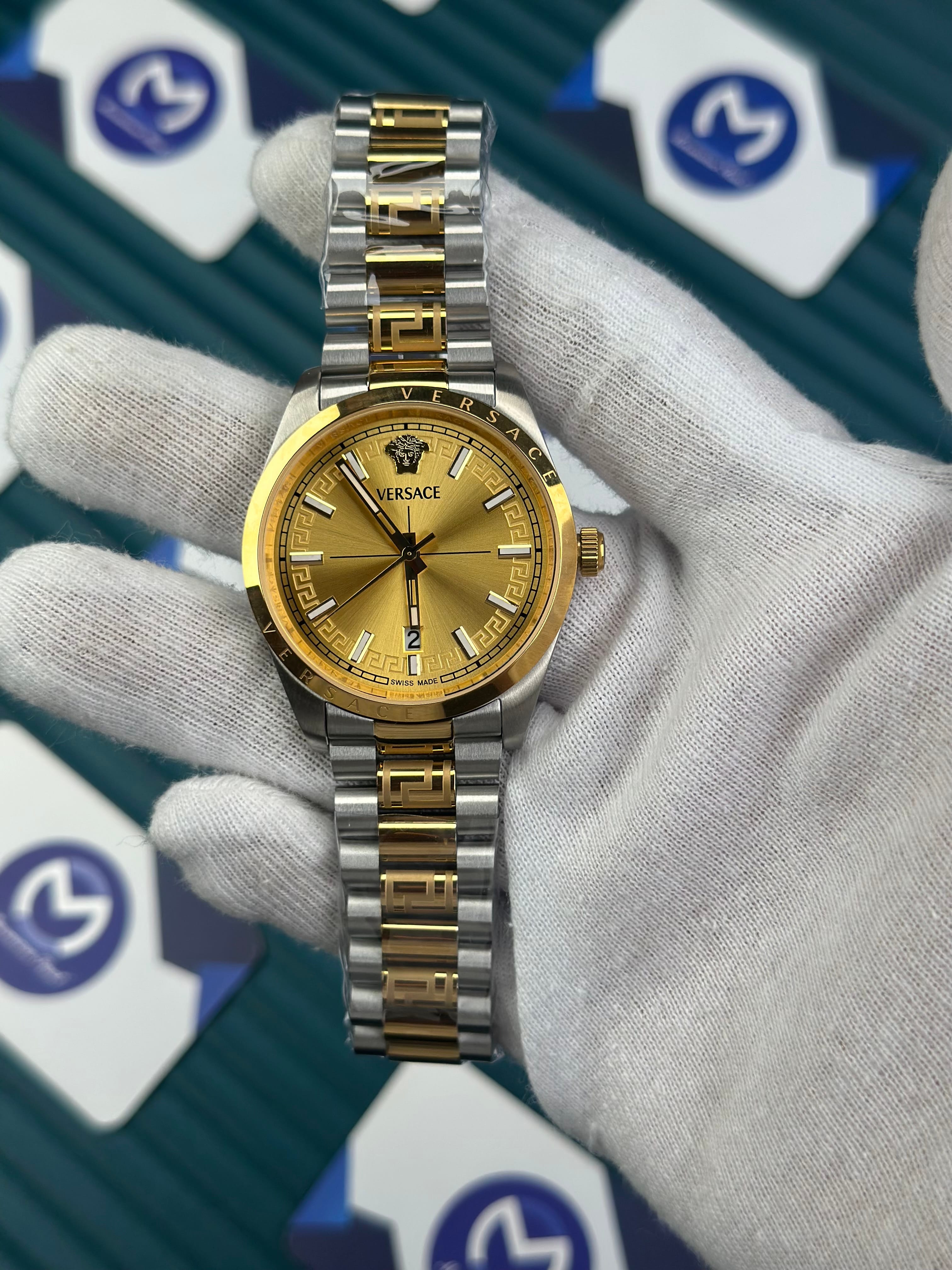 VERSACE NEW GOLD DIAL GOLD-SILVER PRESIDENT