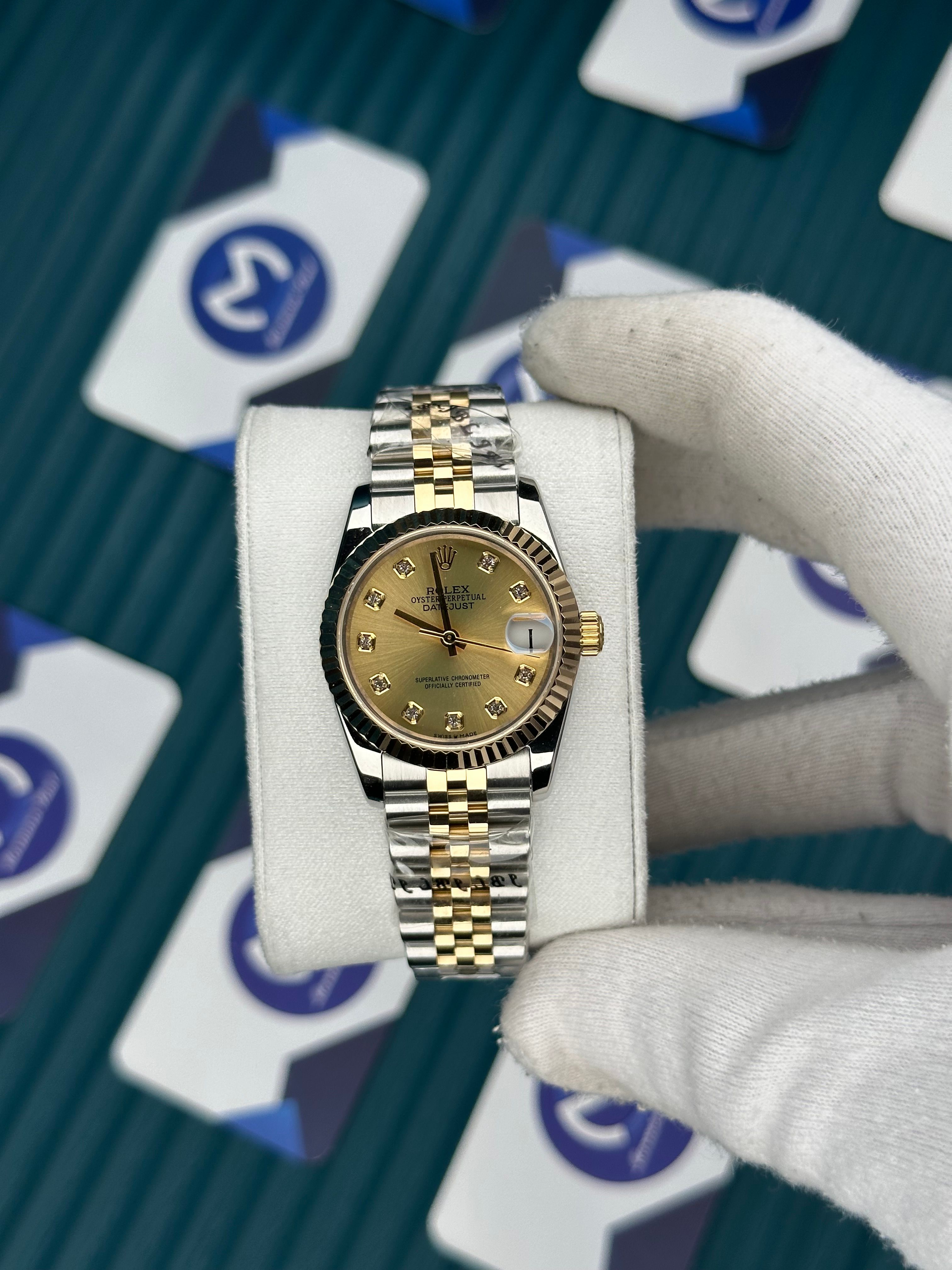 ROLEX 31 GOLD DIAL DIAMOND INDEX GOLD-SILVER JUBILEE