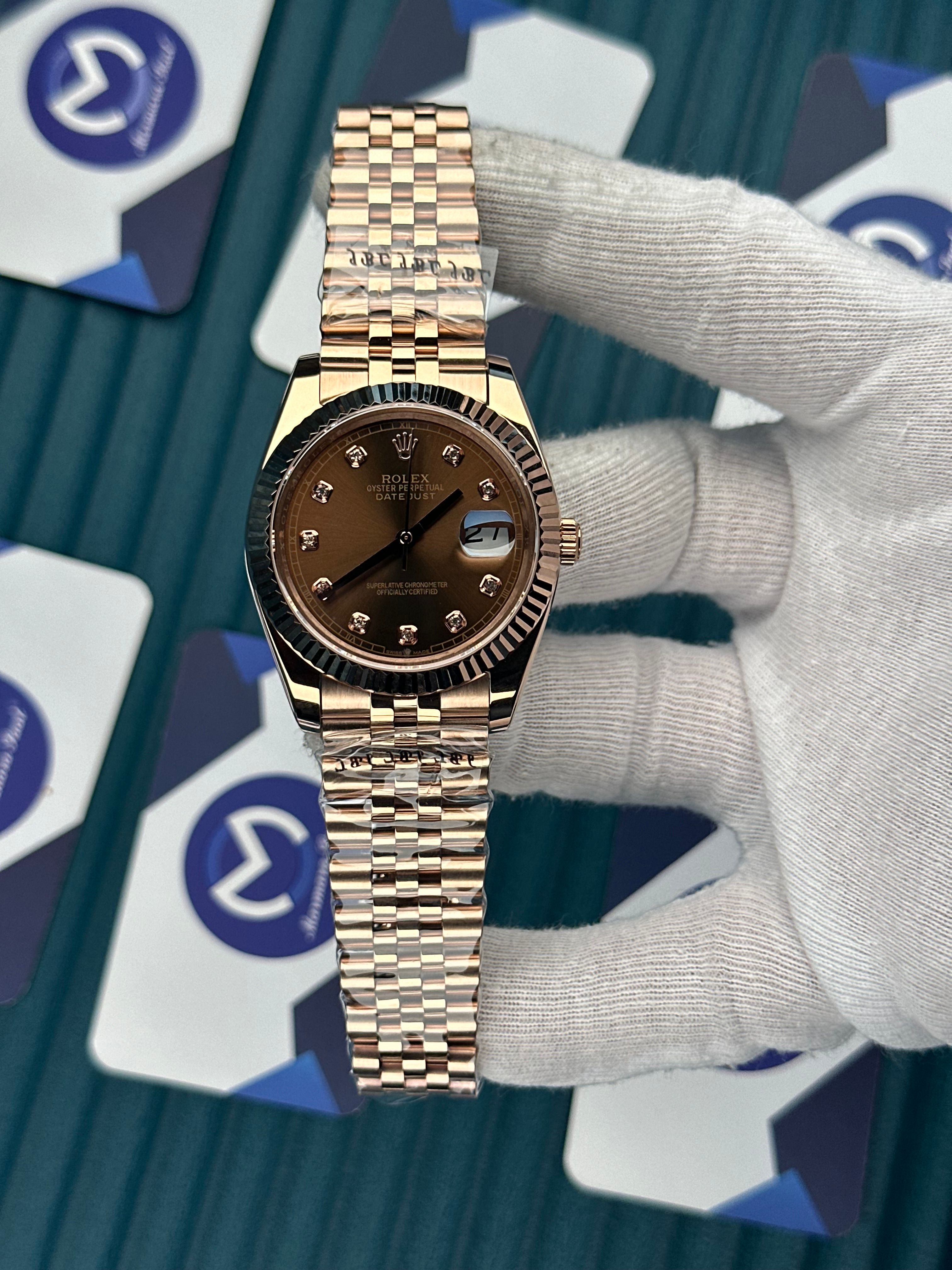 ROLEX DATEJUST CHOCOLATE DIAL DIAMOND INDEX ROSE JUBILE