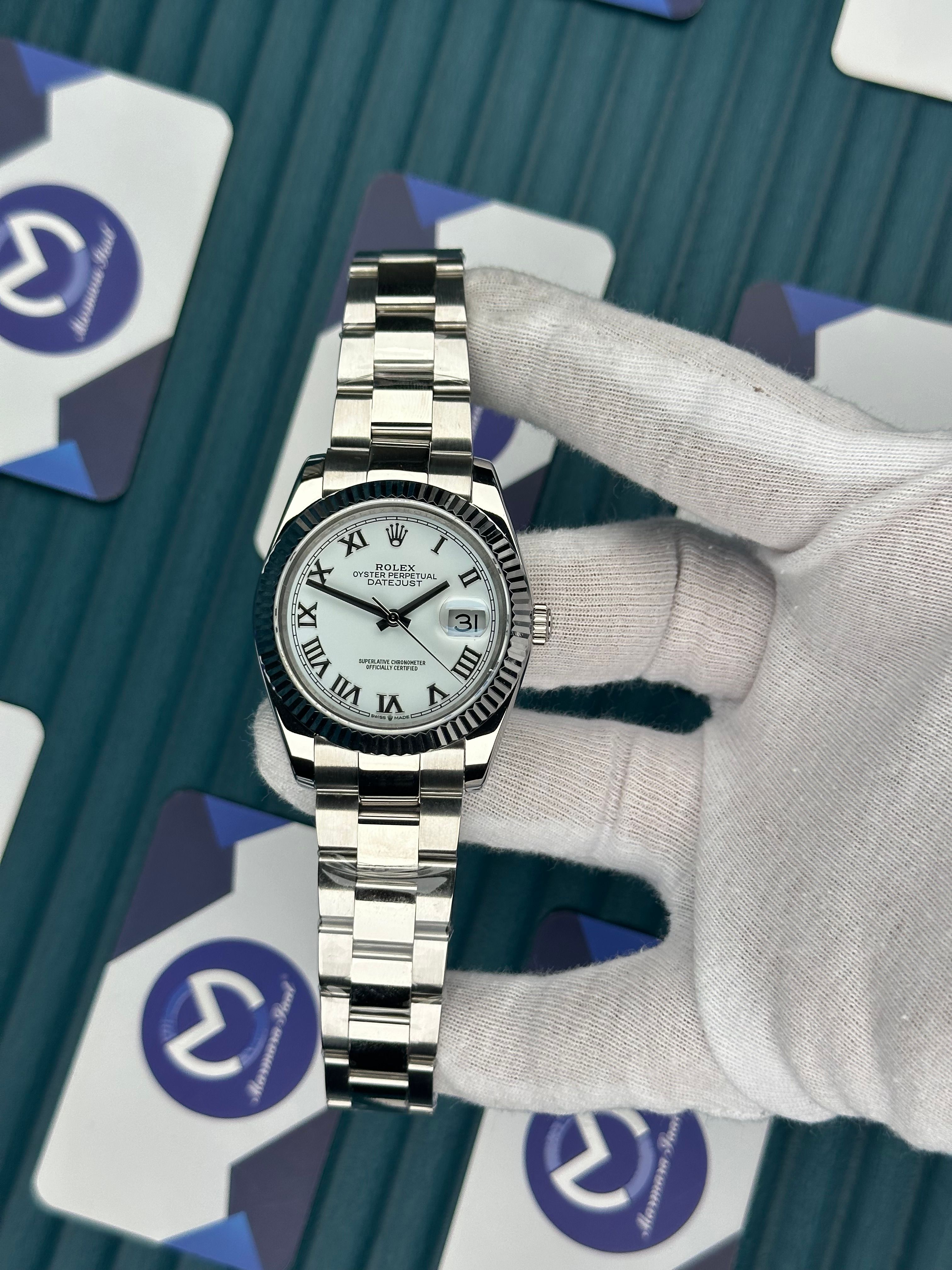 ROLEX DATEJUST WHITE DIAL ROMA INDEX SILVER OYSTER