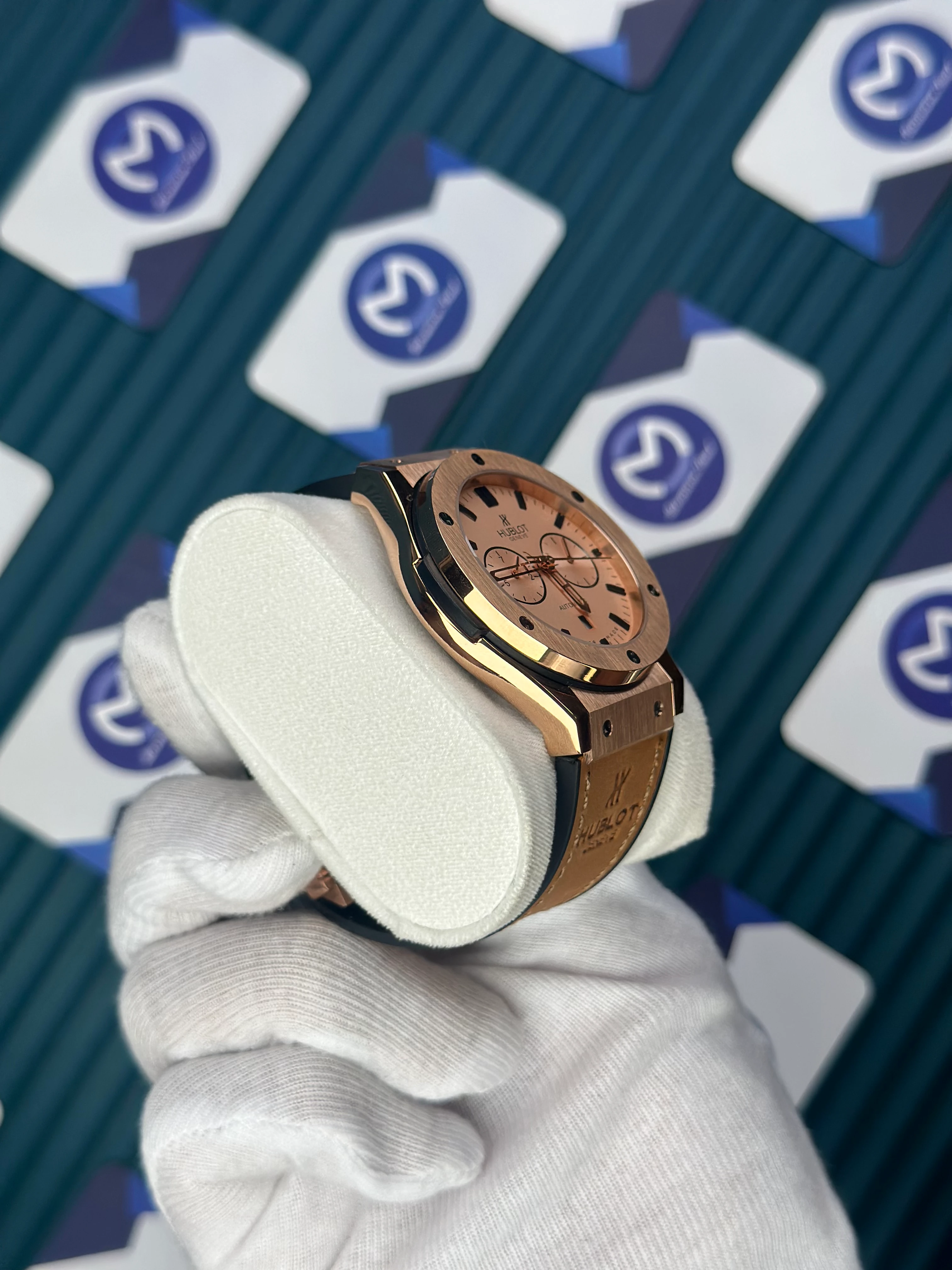 HUBLOT AUTOMATIC CLASSIC FUSHION VENDOME BEIGE DIAL ROSE CASE LIGHT BROWN LEATHER CORD 