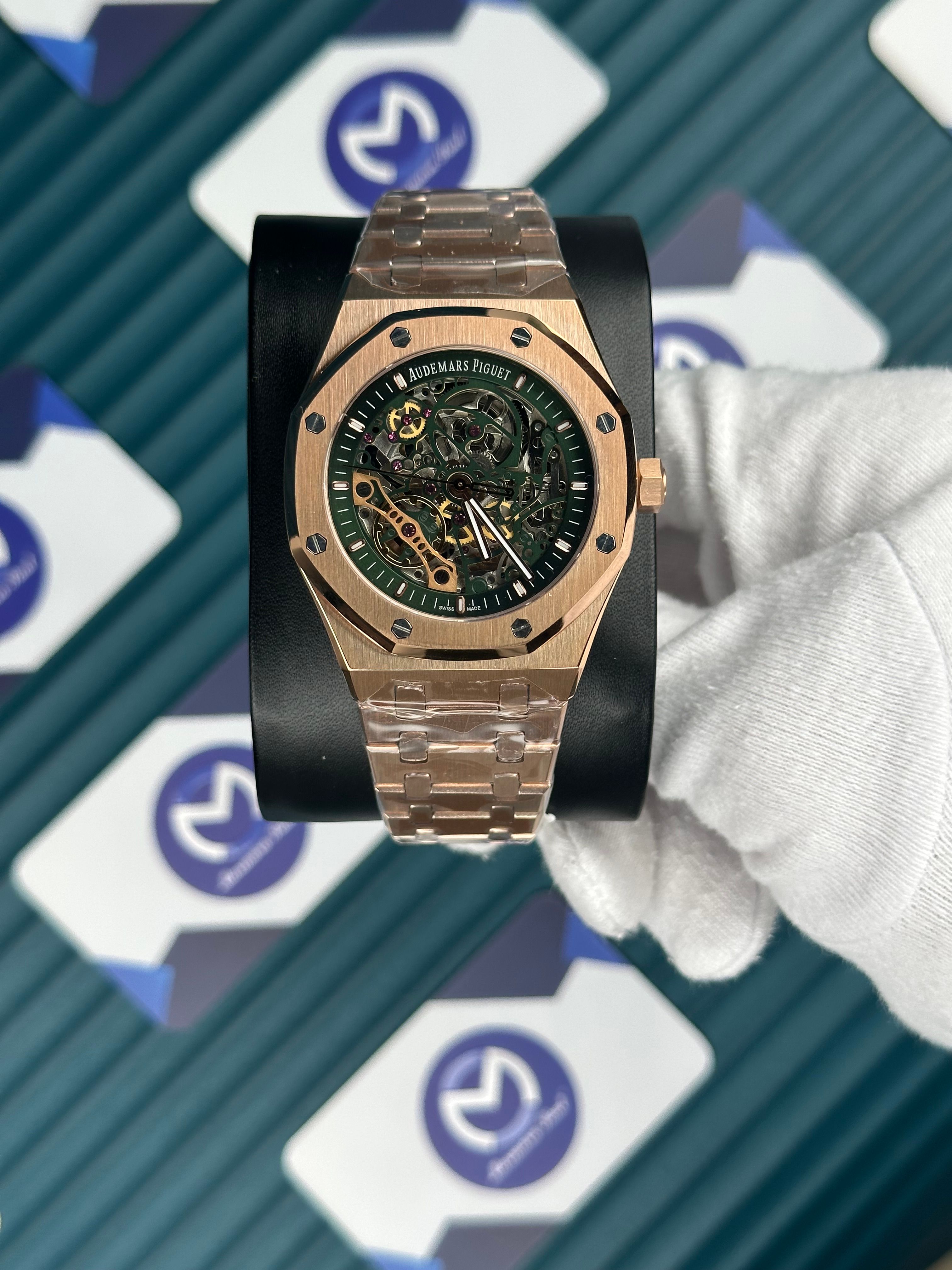 Audemars Piguet Royal Oak Rose Gold Kordon Yeşil Kadran İskelet Automatic
