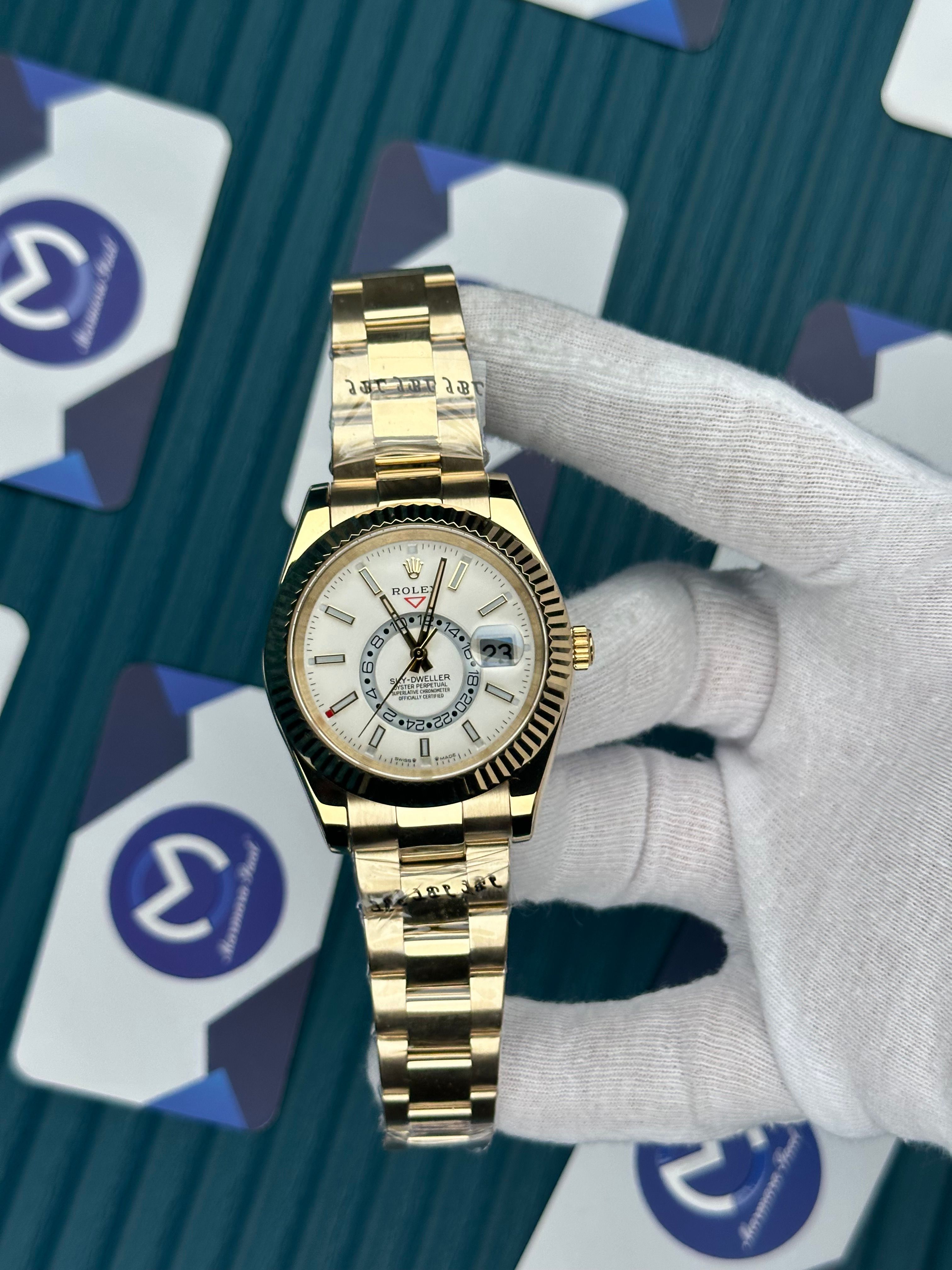 ROLEX SKY-DWELLER WHITE DIAL GOLD OYSTER