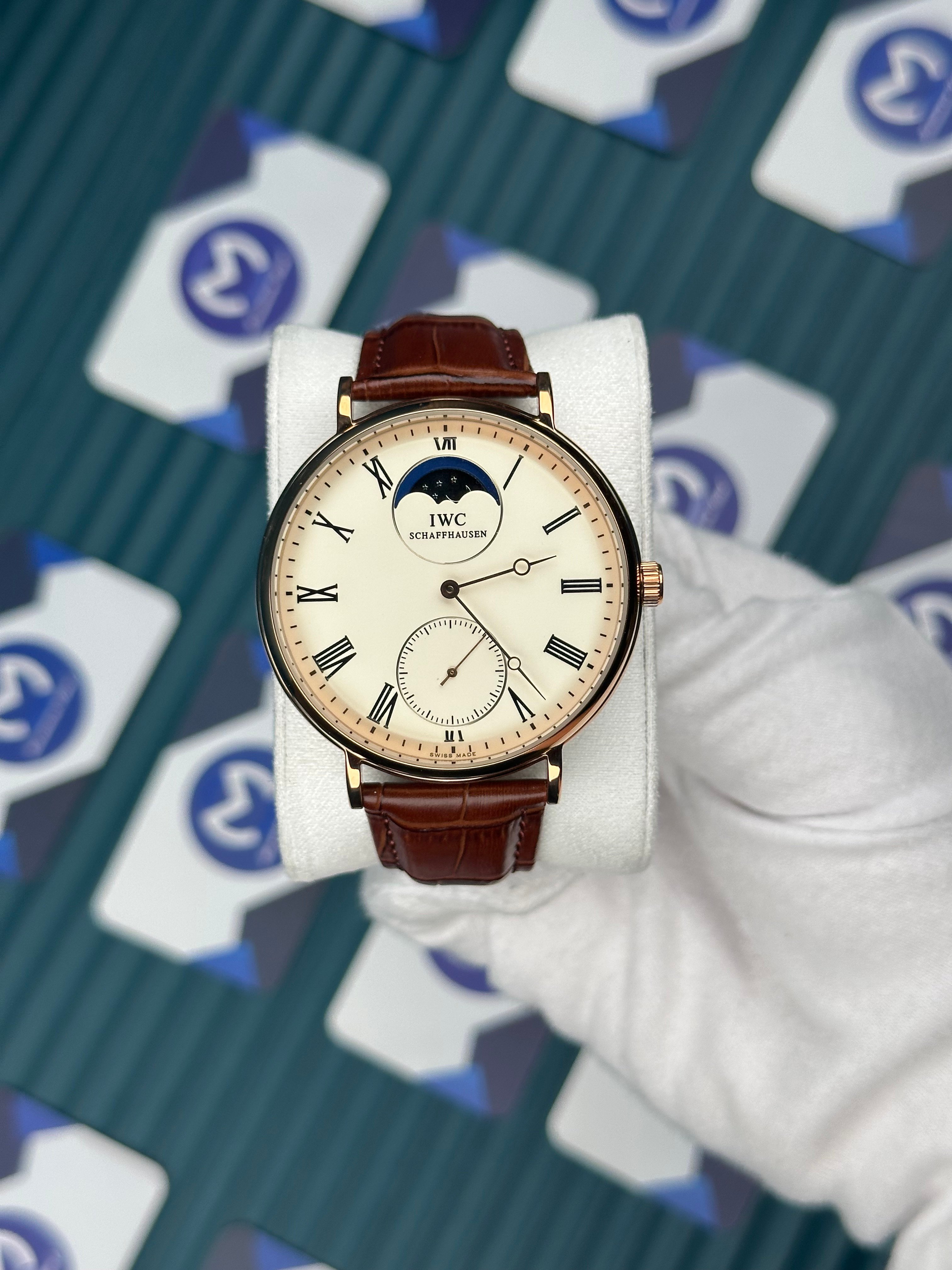 IWC Schaffhausen Moon Brown Leather Cord White Dial