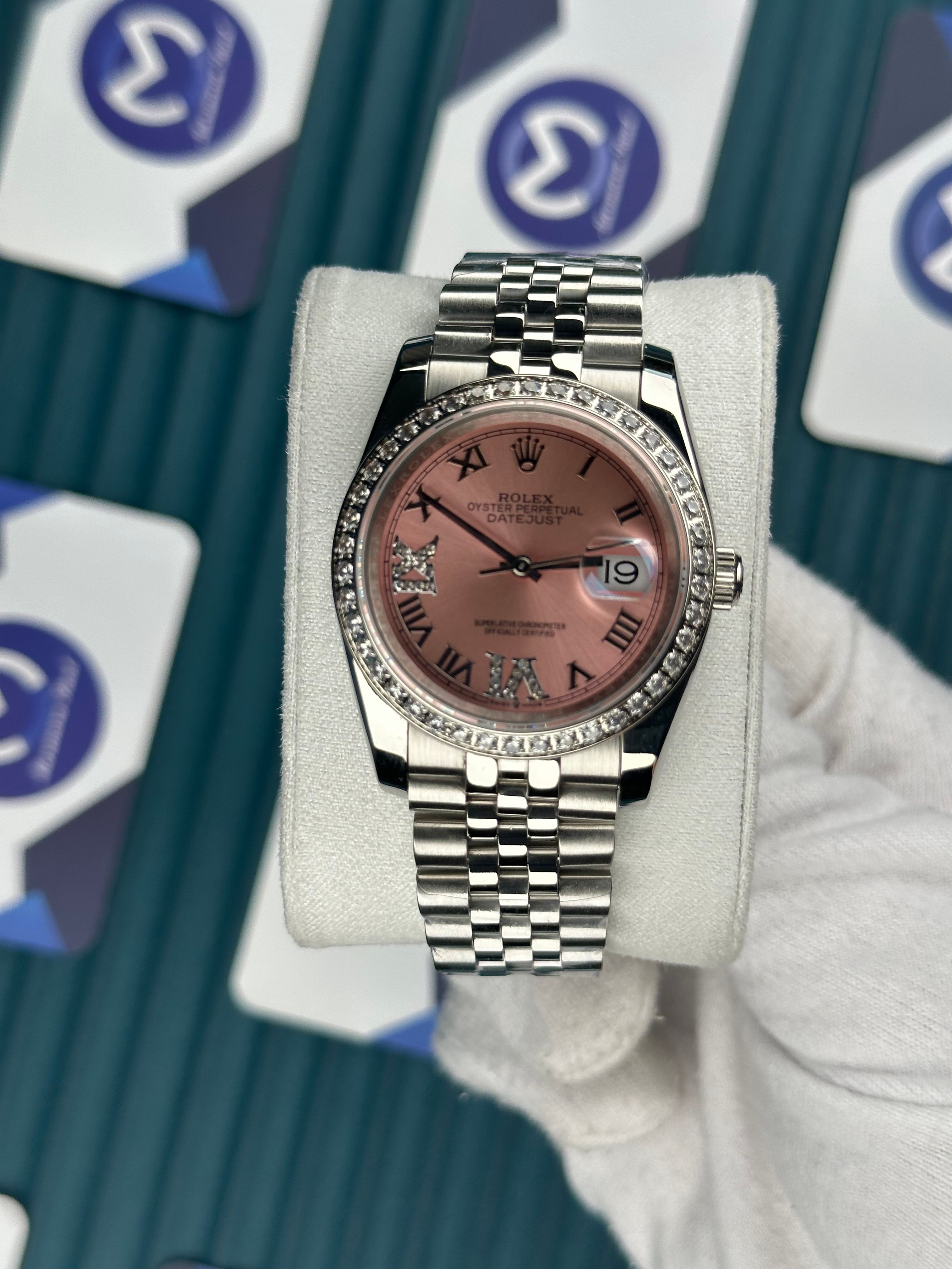 ROLEX 36 PEMBE KADRAN PIRLANTA BEZEL SILVER JUBILEE