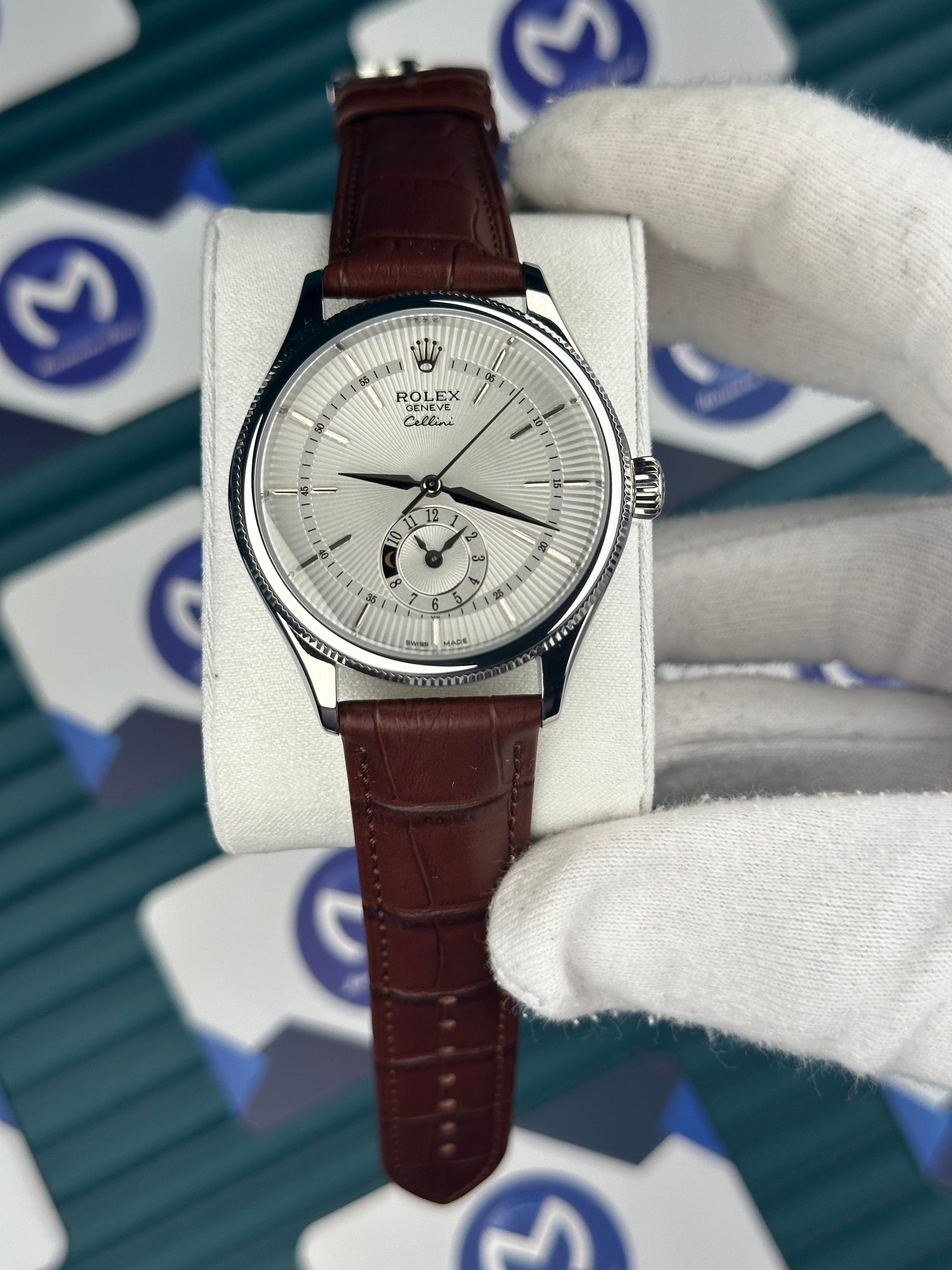 Rolex Cellini Gümüş Kasa Beyaz Fonksiyonlu Deri Kordon