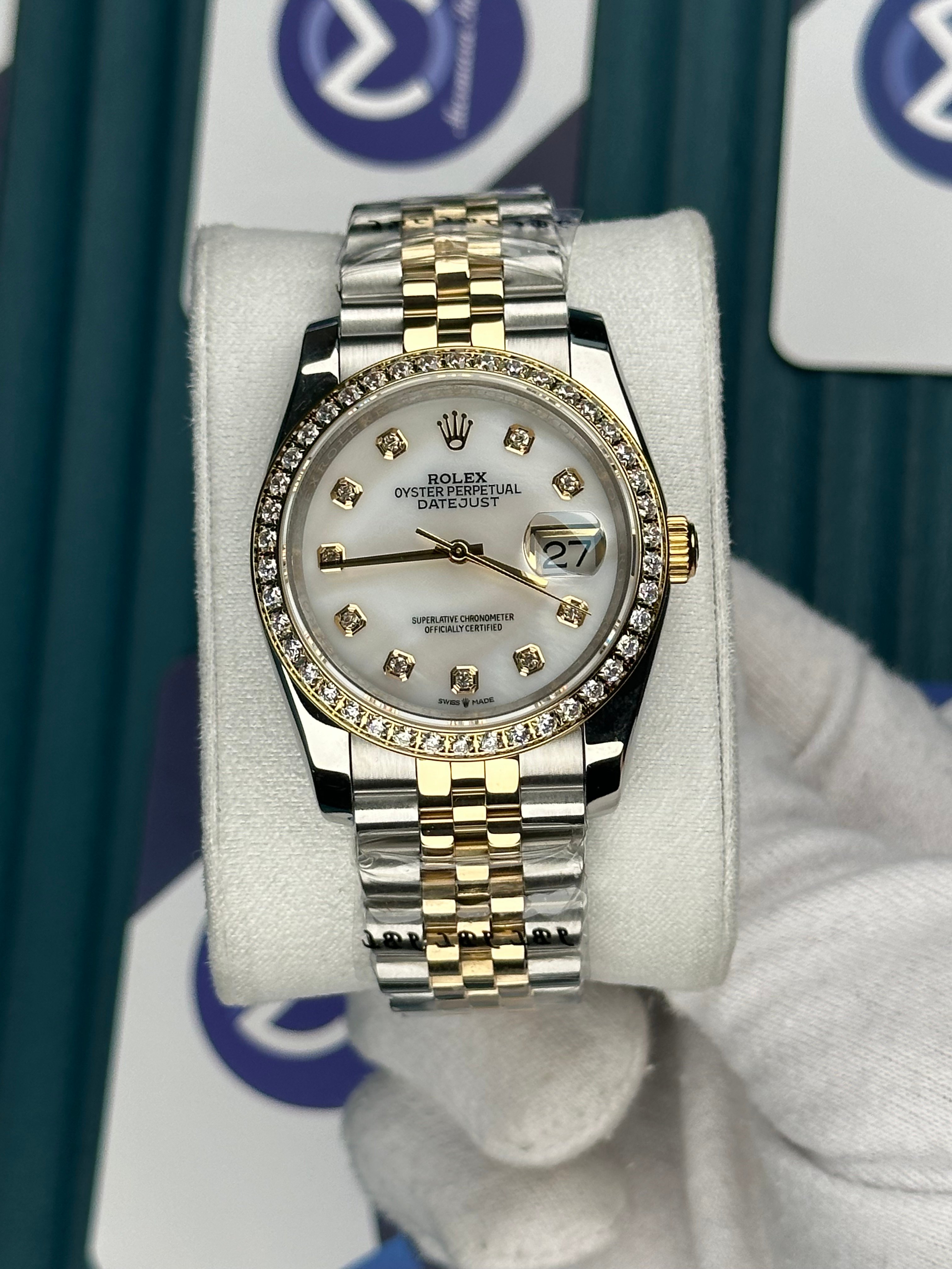 ROLEX 36 BEYAZ KADRAN PIRLANTA BEZEL INDEX GOLD-SILVER JUBILEE
