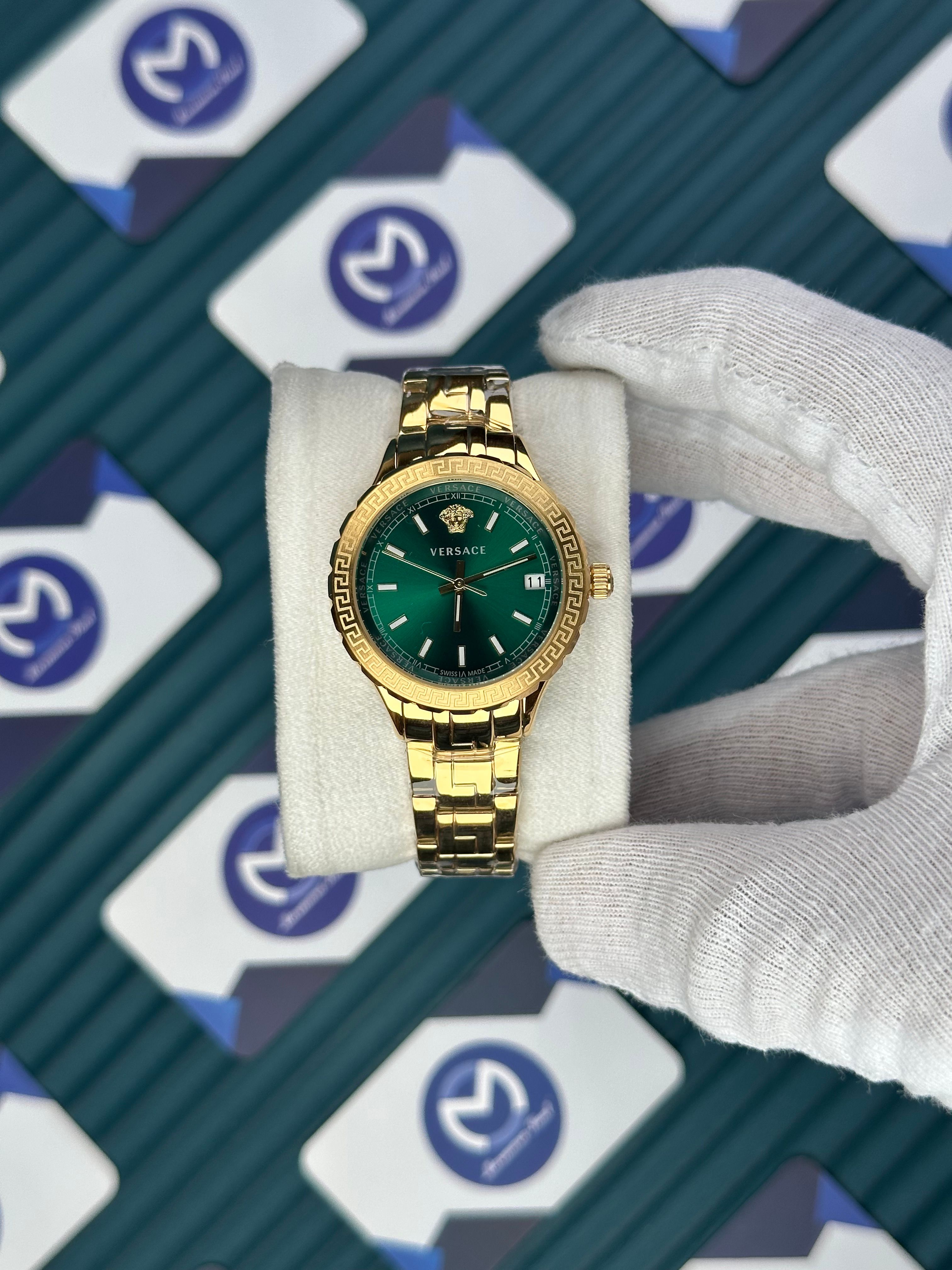 VERSACE 36 GREEN DIAL GOLD CORD 
