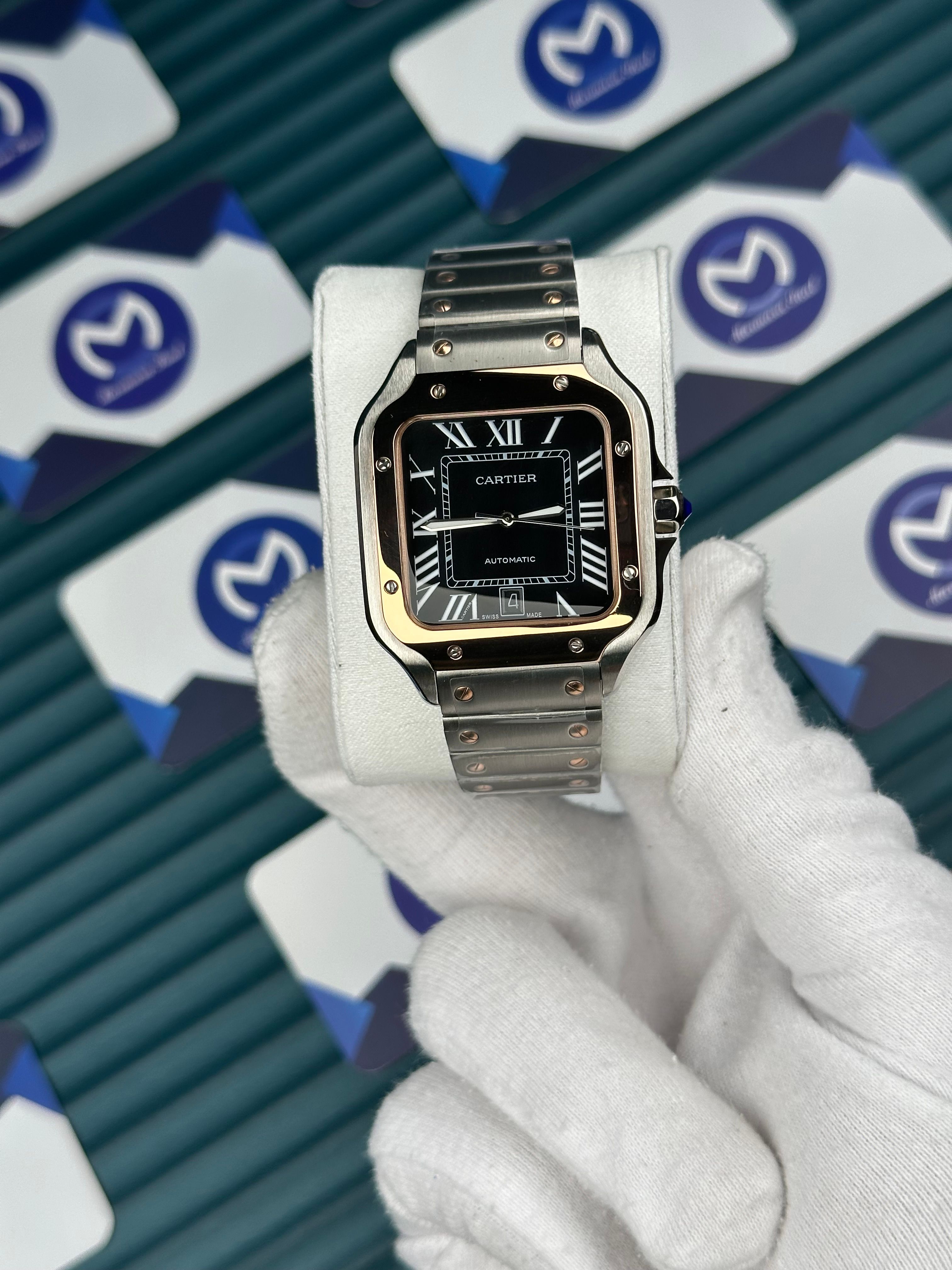 Cartier Santos Rose-Silver Siyah Kadran