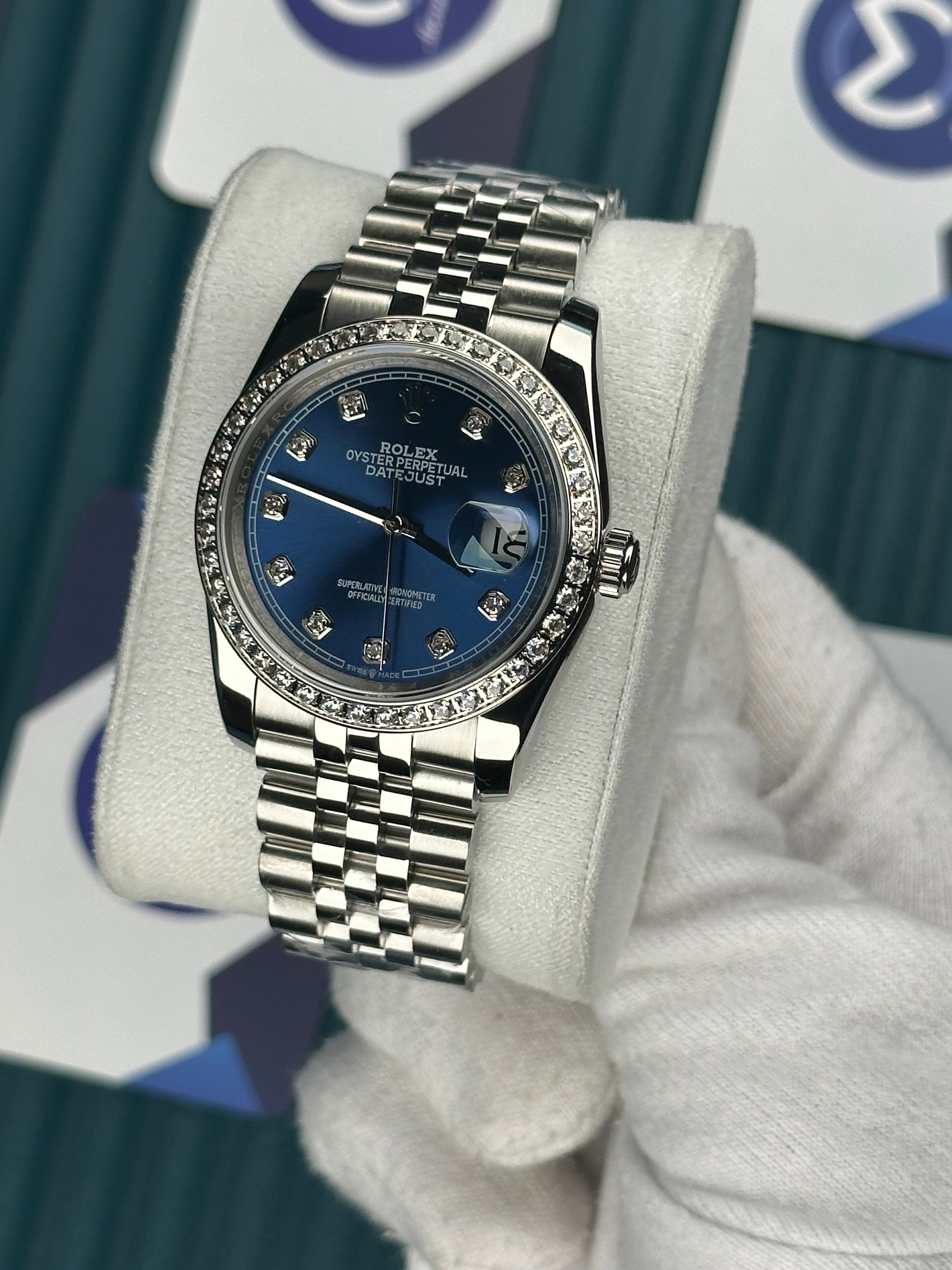 ROLEX 36 MAVİ KADRAN PIRLANTA BEZEL SILVER JUBILEE