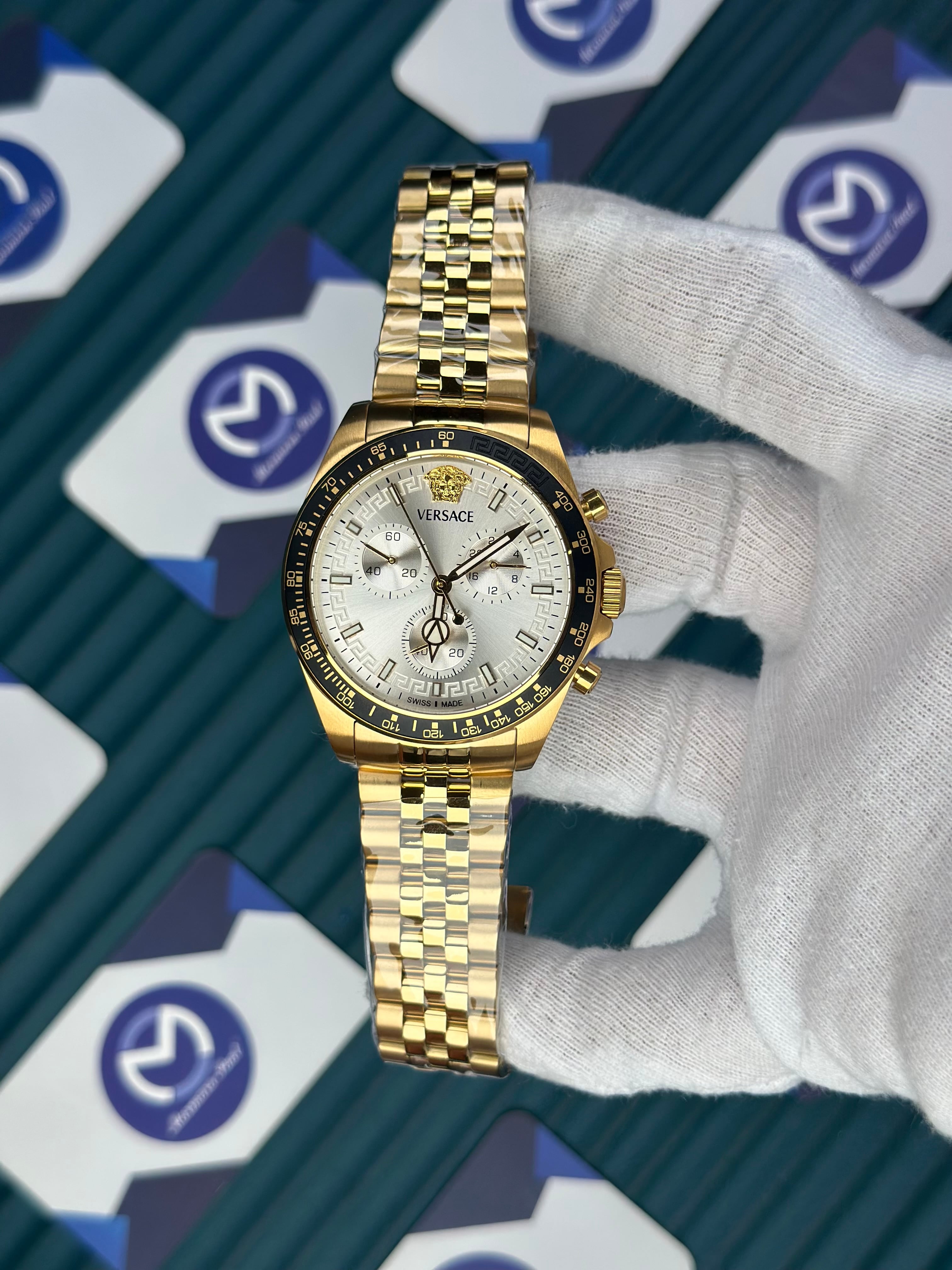VERSACE NEW WHITE DAIL CHRONOGRAPH GOLD JUBILE