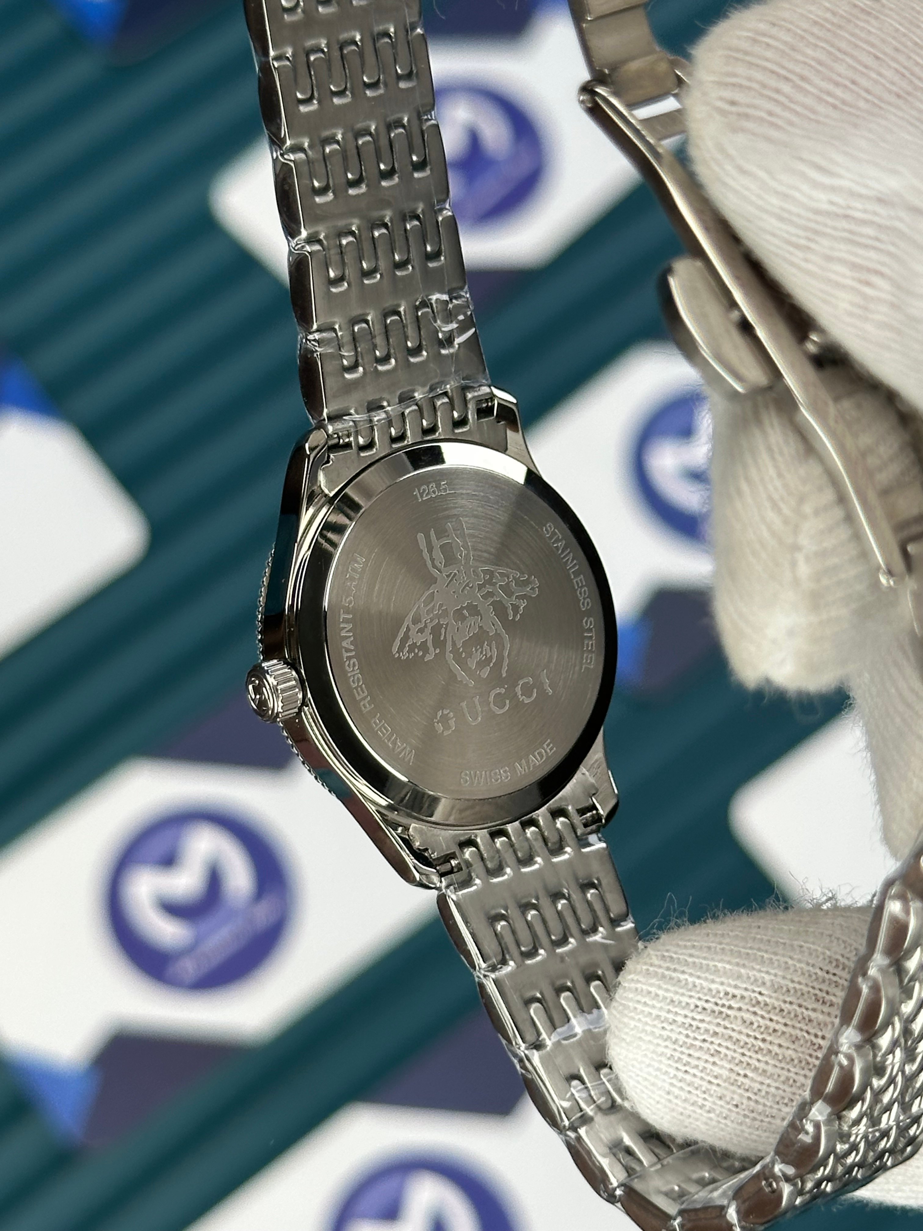 GUCCI PINK DIAL SPINNING BUTTERFLY SILVER