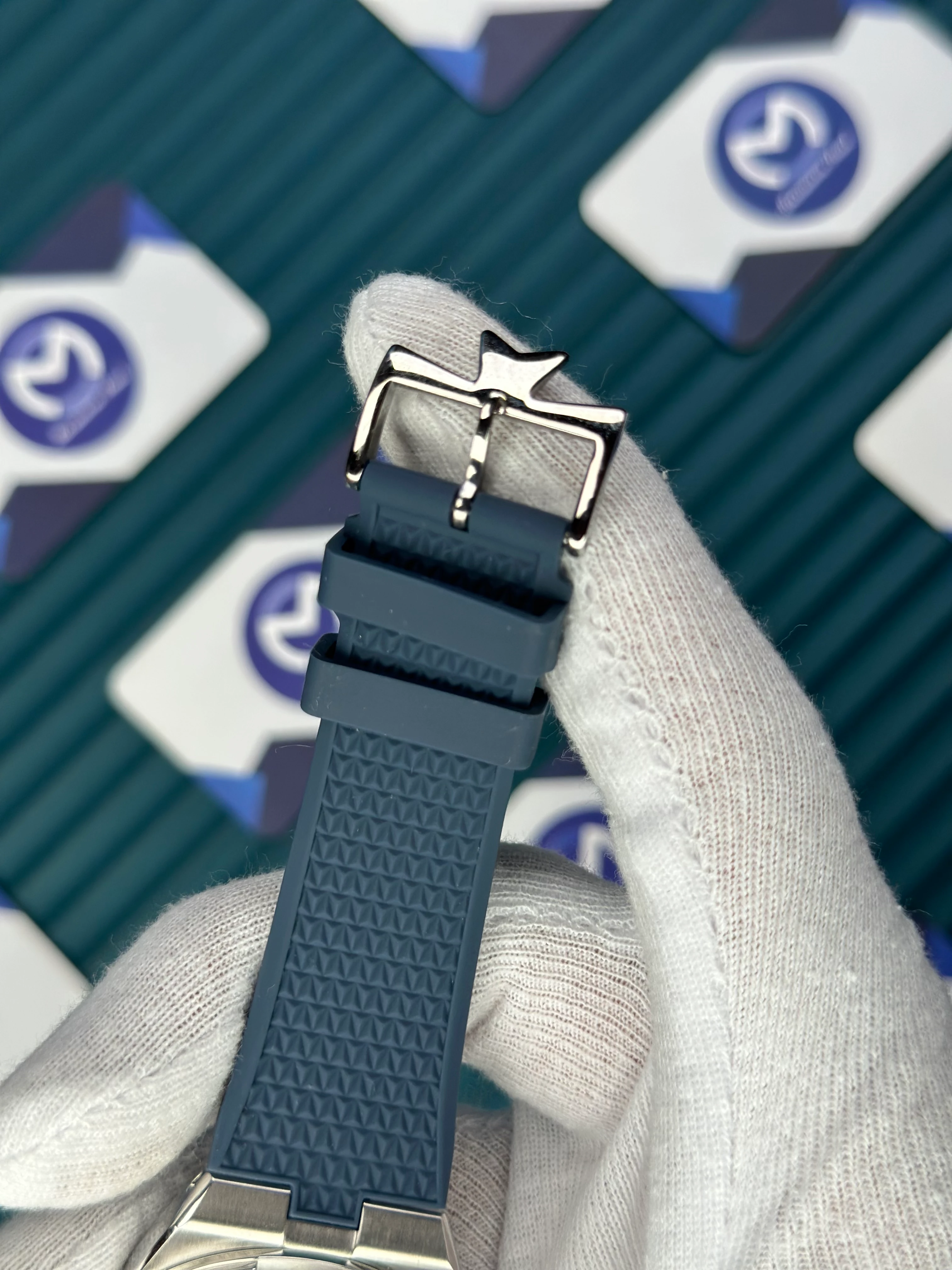 VACHERON CONSTANTIN BLUE DIAL SILVER CASE BLACK BEZEL DUAL TIME NAVY BLUE RUBBER 