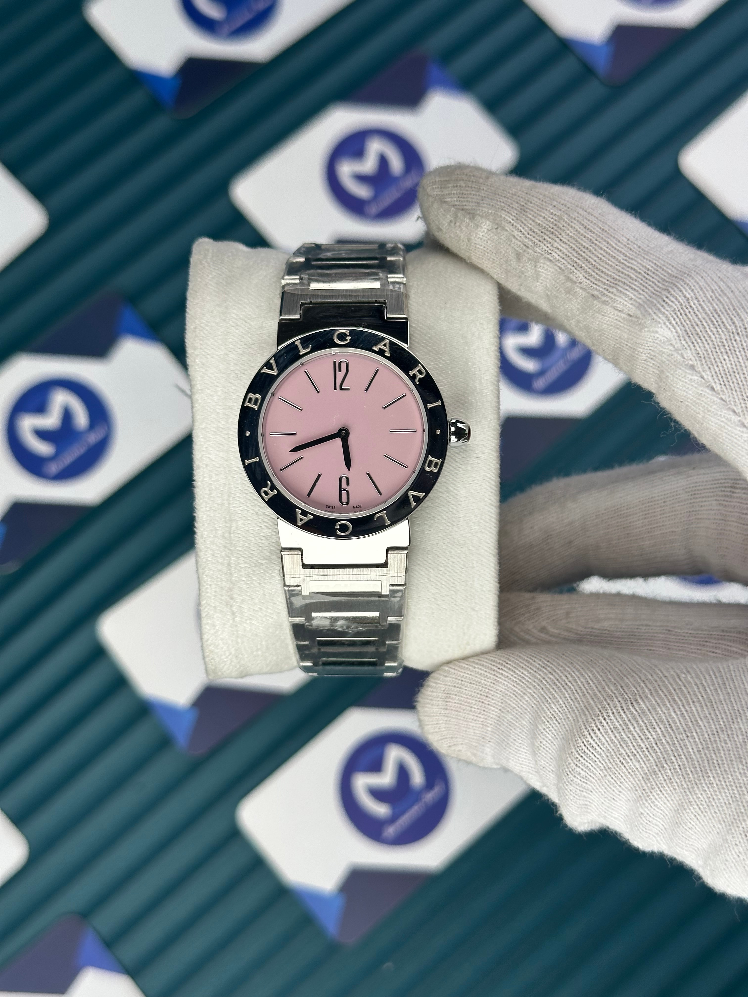 BVLGARI PINK DIAL SILVER BEZEL SILVER INDEX SILVER CORD