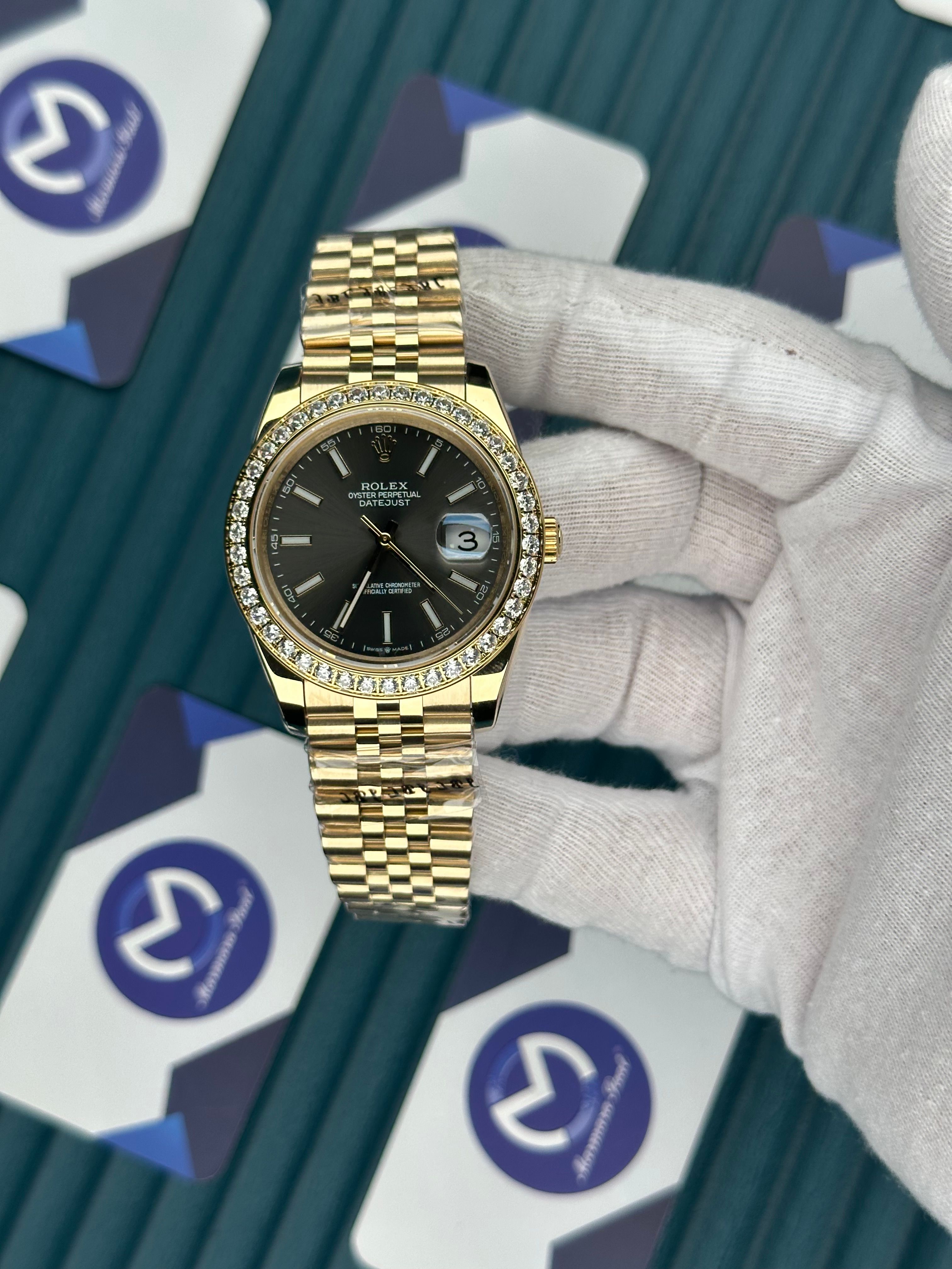 ROLEX DATEJUST DIAMOND BEZEL GREY DIAL GOLD JUBILE