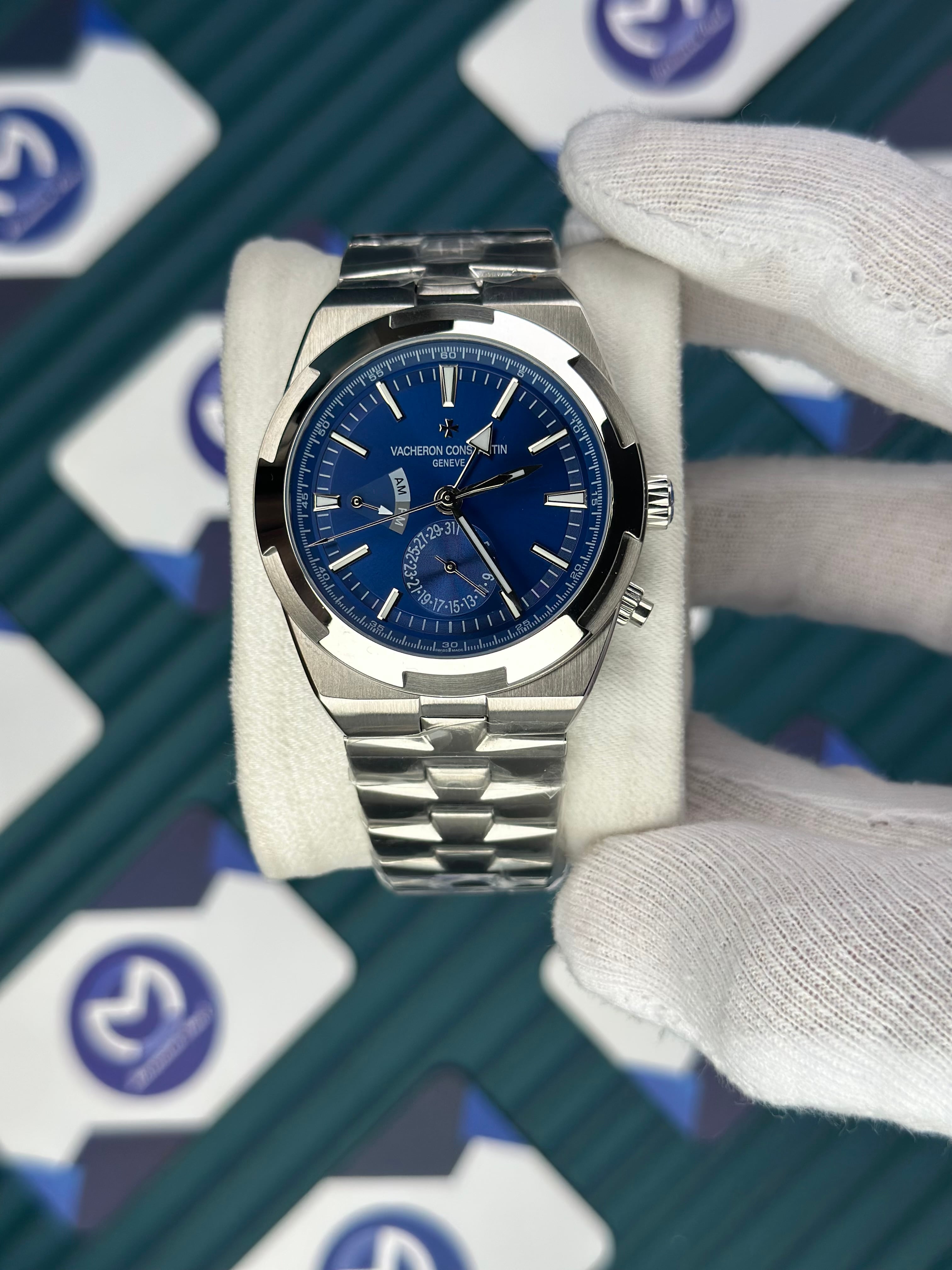 VACHERON CONSTANTIN BLUE OVERSEAS DUAL TIME SILVER