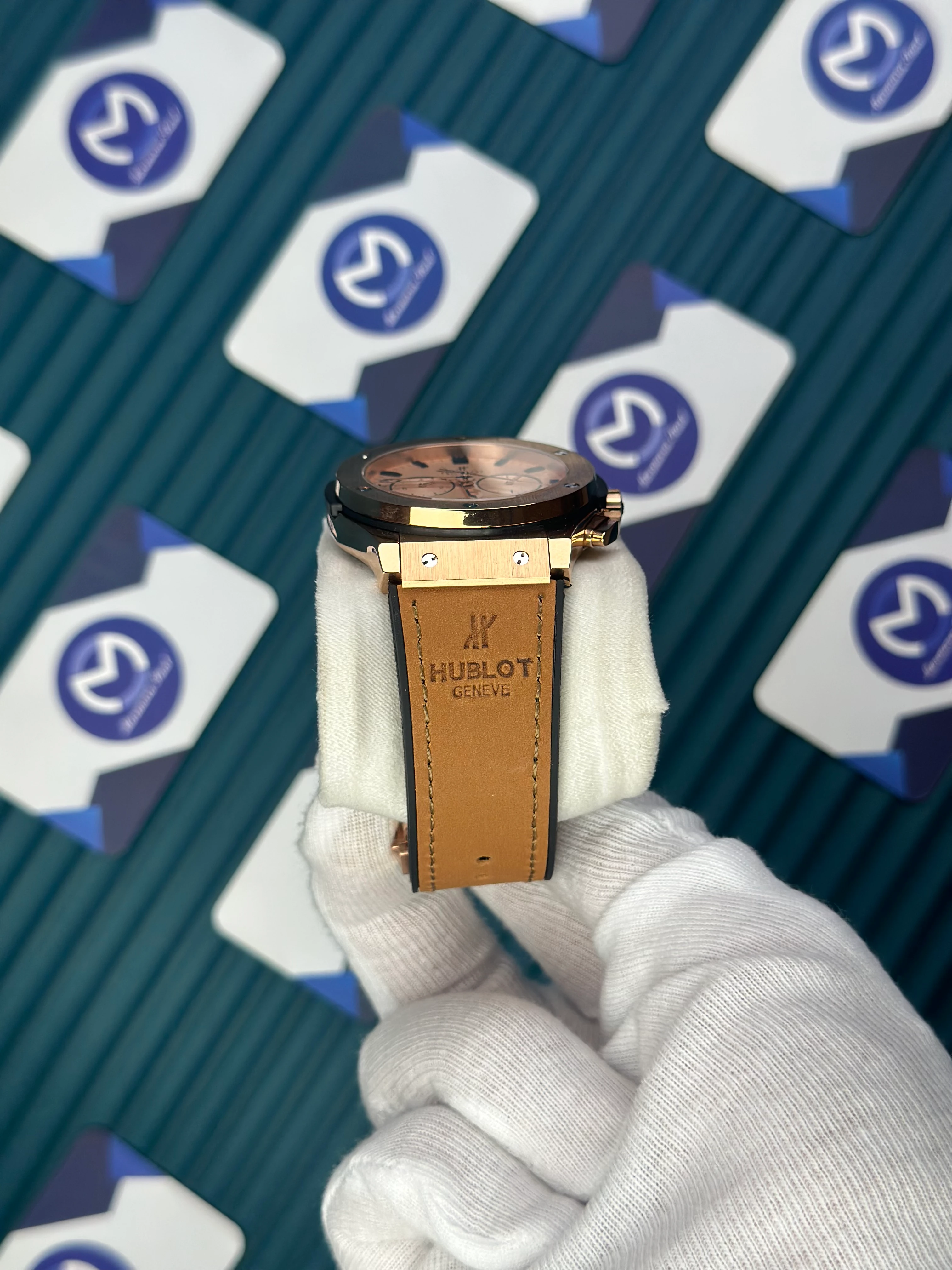 HUBLOT AUTOMATIC CLASSIC FUSHION VENDOME BEIGE DIAL ROSE CASE LIGHT BROWN LEATHER CORD 