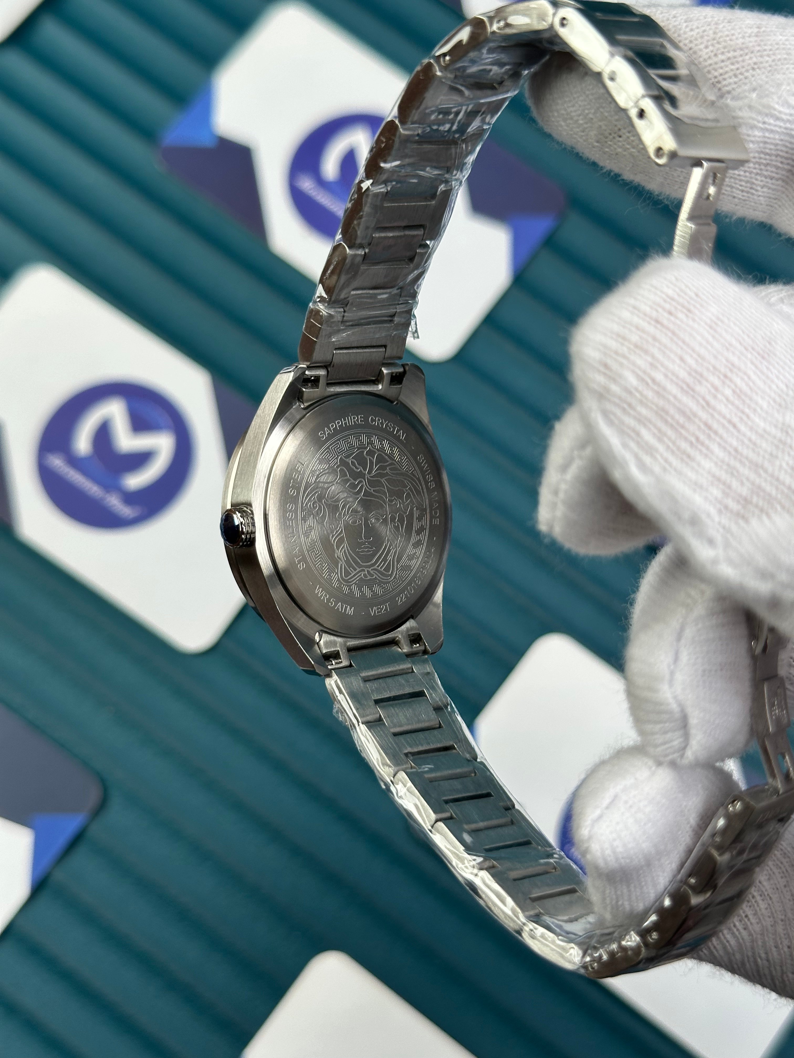 VERSACE 36 MOZAIK BLUE DIAL SILVER CORD