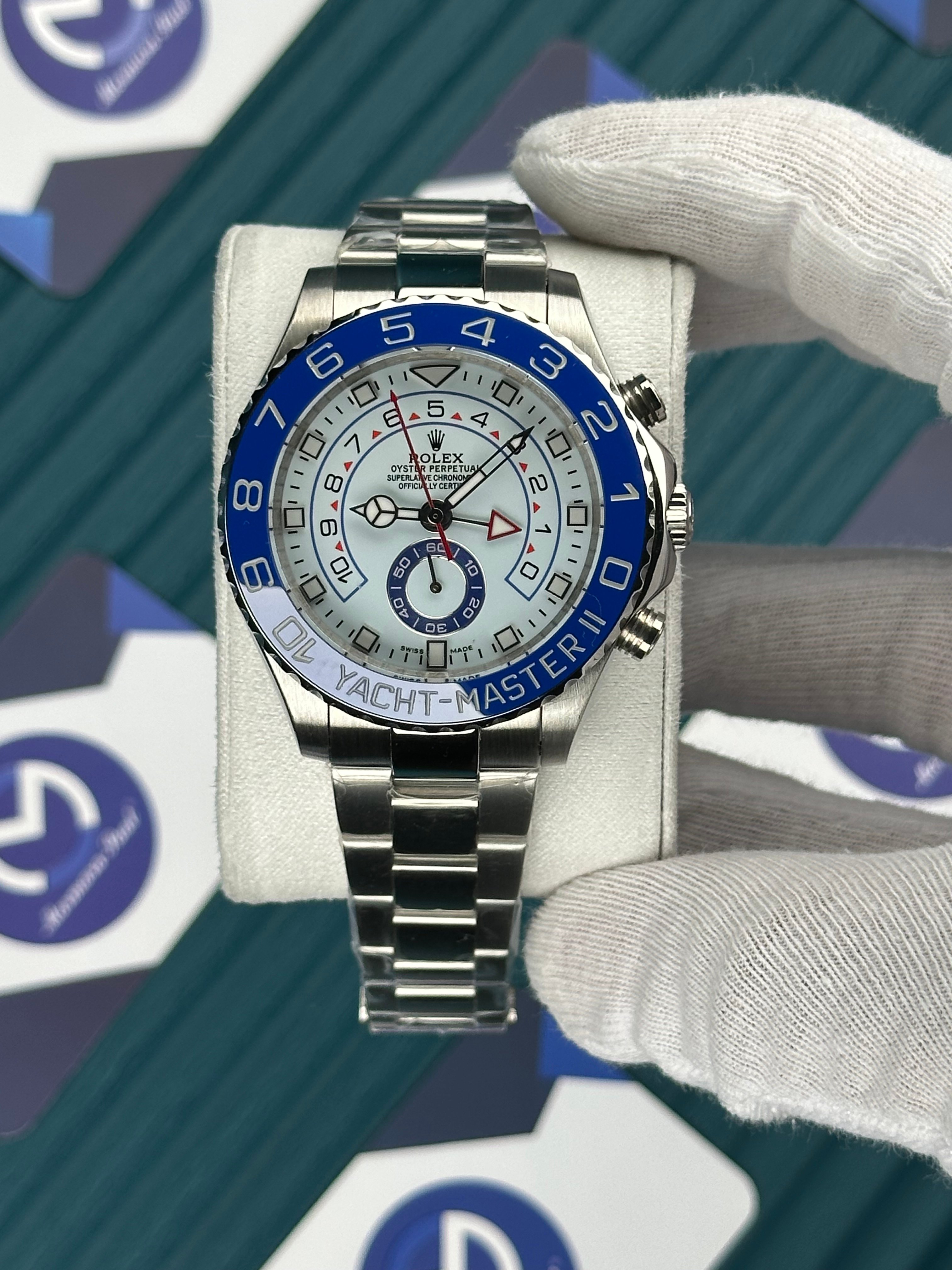 ROLEX YACHT-MASTER WHITE DIAL BLUE BEZEL SILVER OYSTER