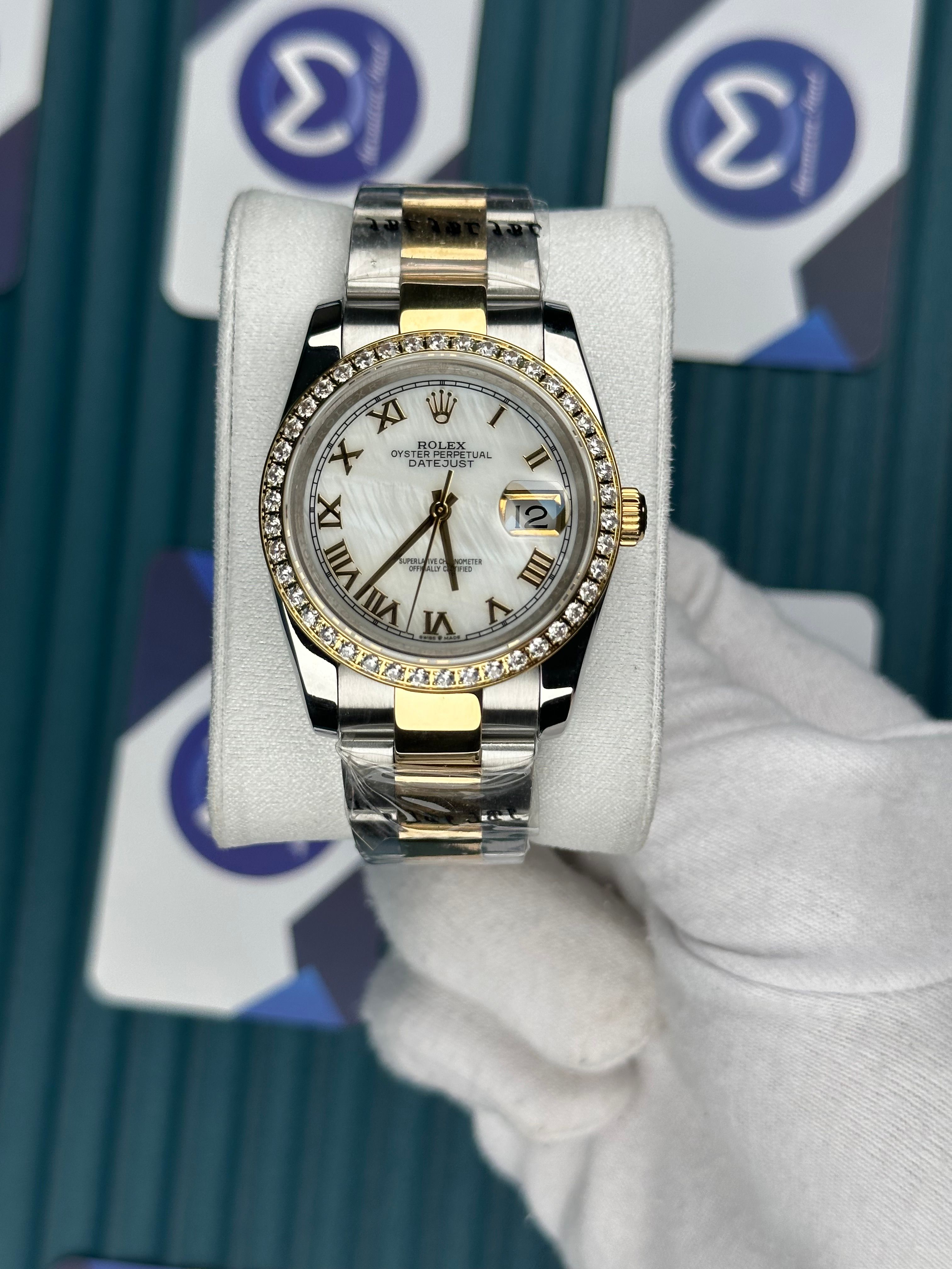 ROLEX BEYAZ SEDEF ROMA INDEX PIRLANTA BEZEL GOLD-SILVER OYSTER