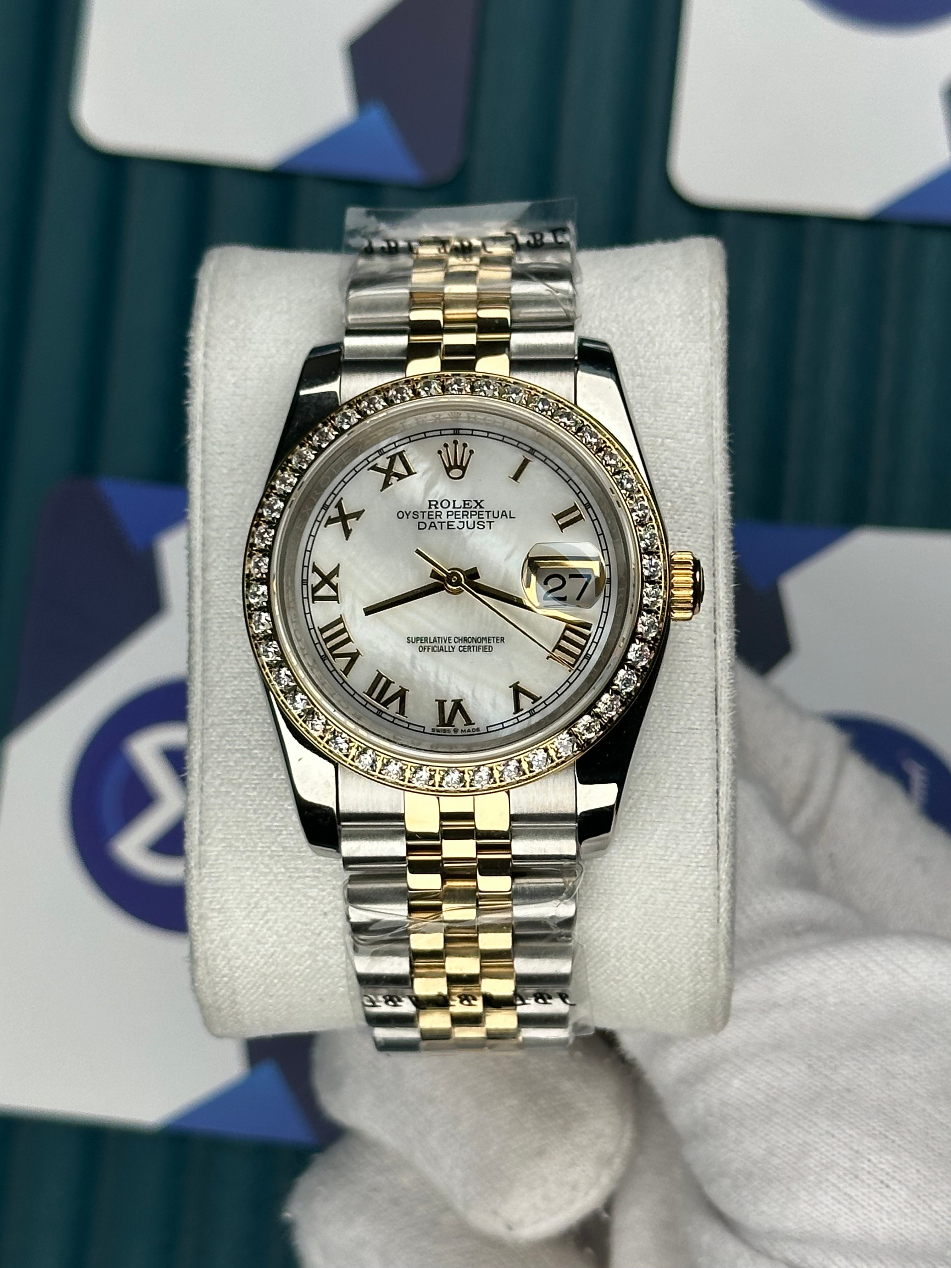 ROLEX 36 SEDEF BEYAZ KADRAN PIRLANTA BEZEL GOLD-SILVER JUBILEE