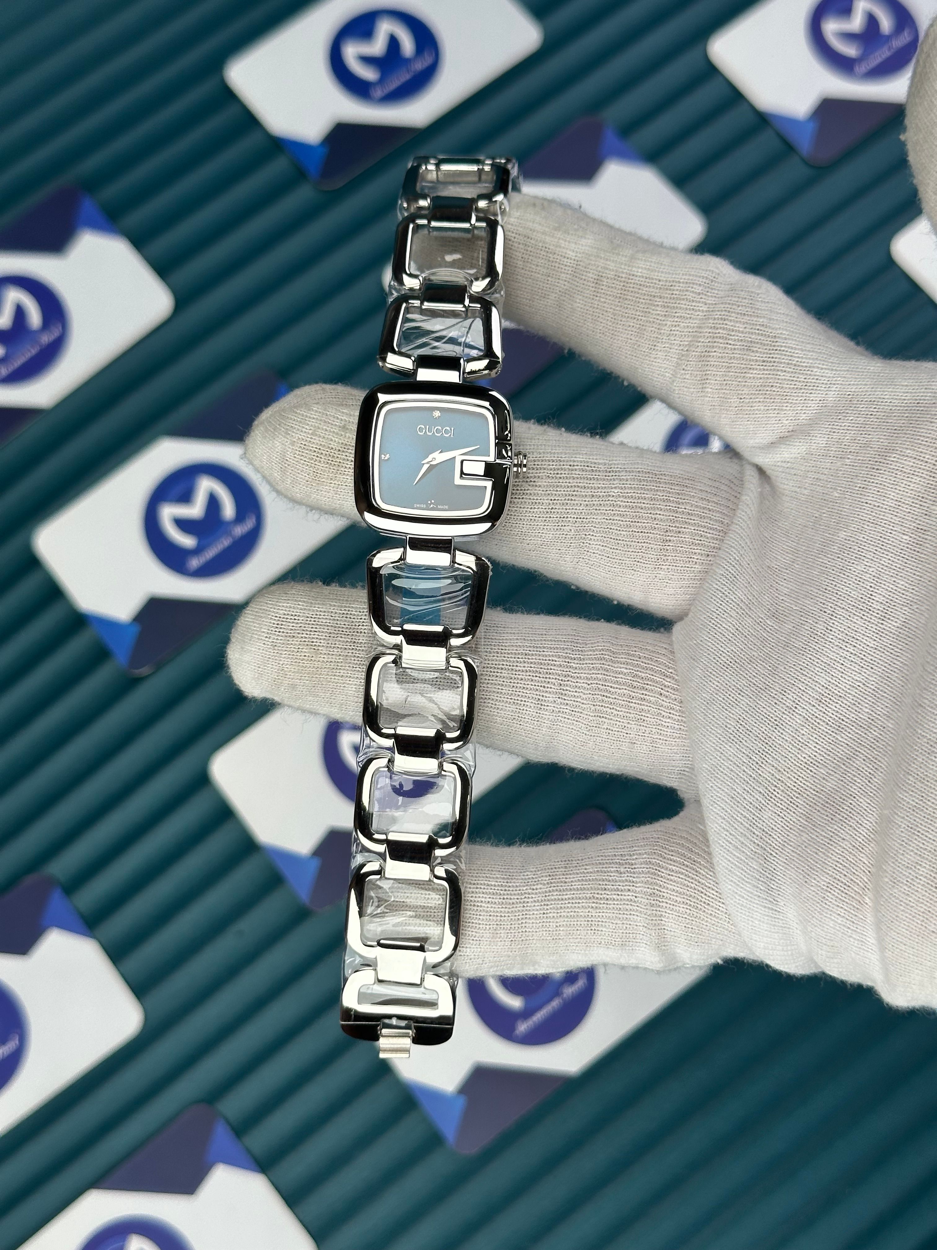 GUCCI WOMAN RING BRACELET BLUE DIAL DIAMOND INDEX SILVER CORD
