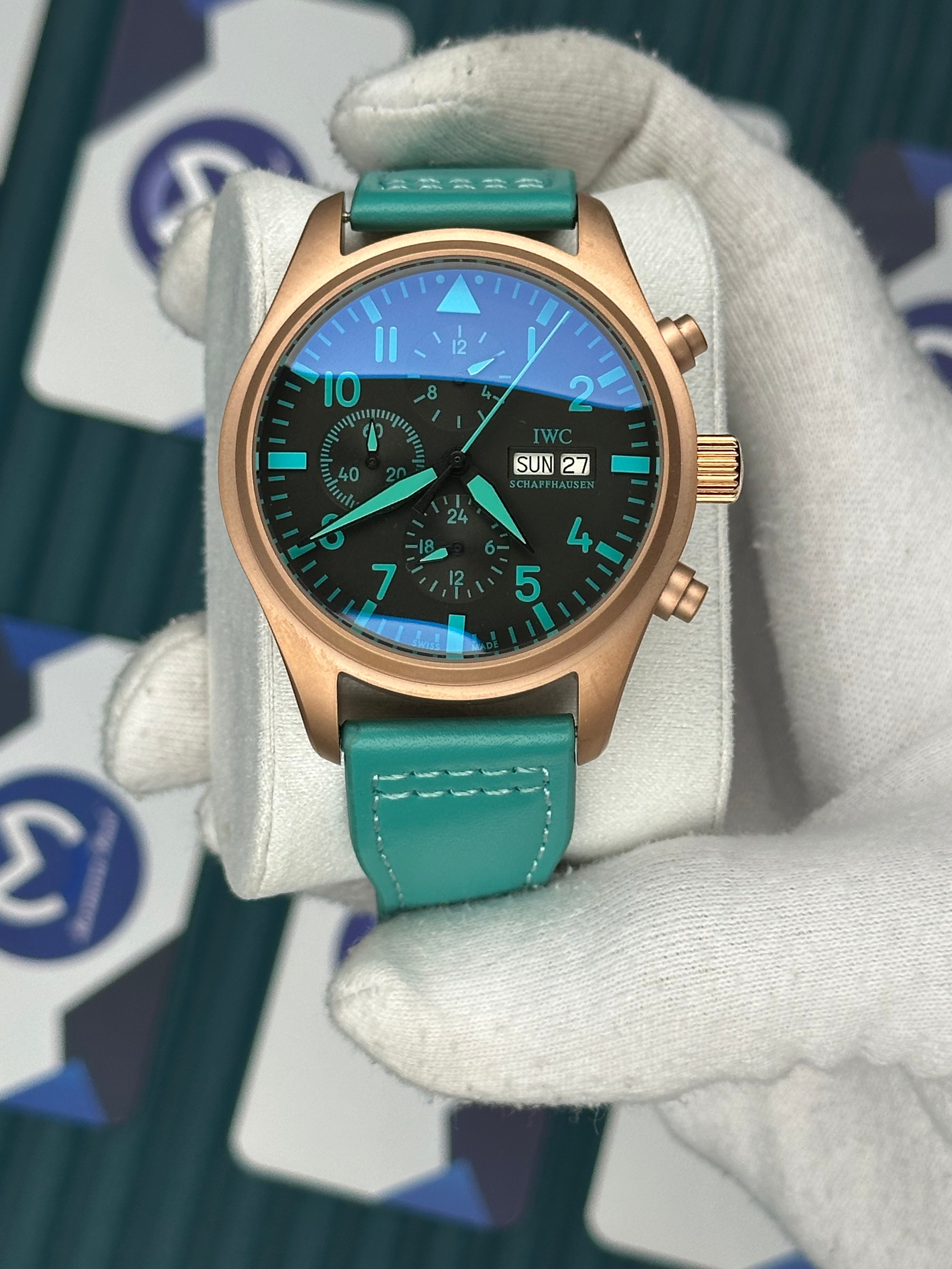 IWC Chronograph Rose Case Turquoise Cord  Automatic