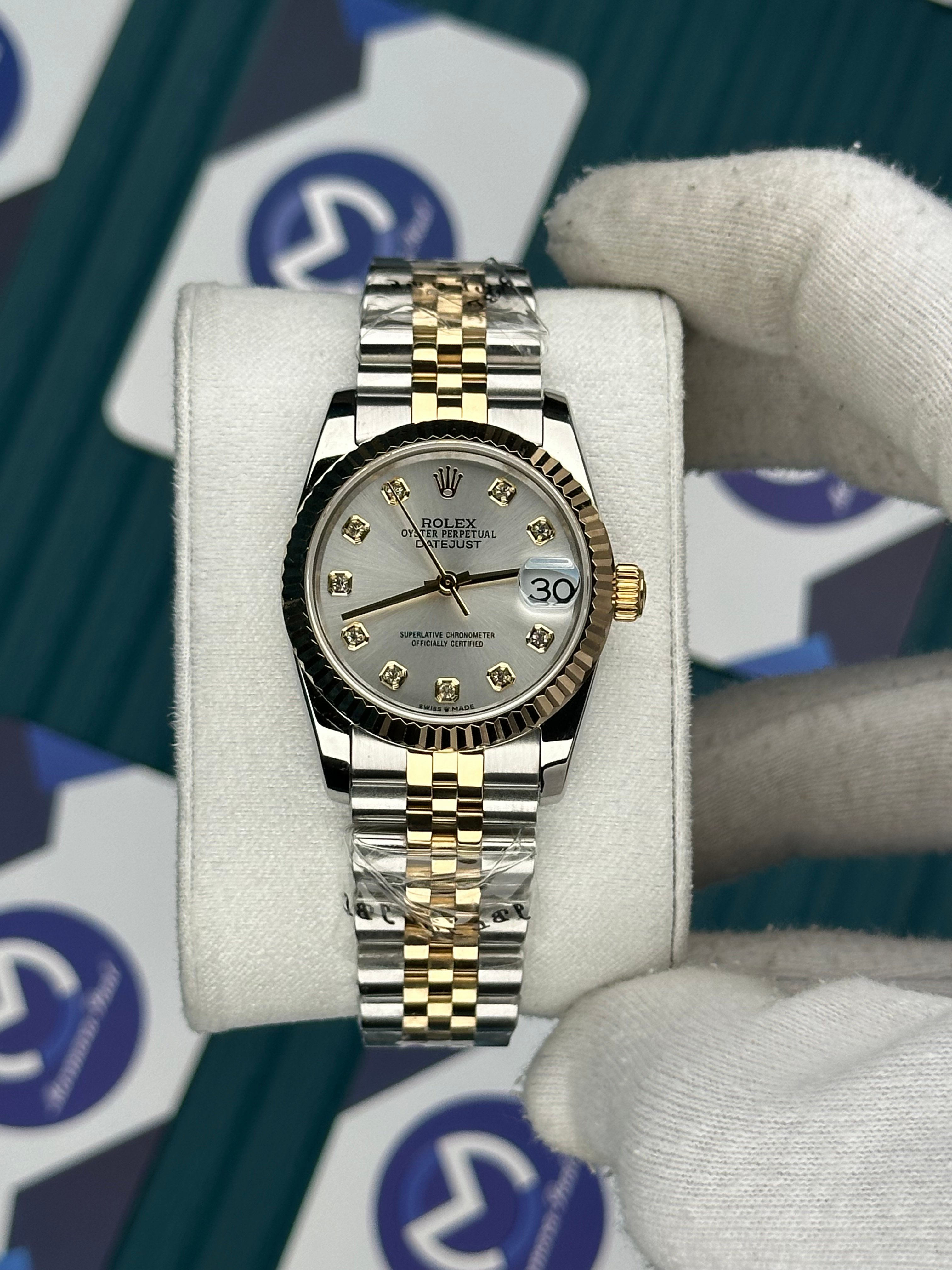 ROLEX 31 DIAMOND INDEX WHITE DIAL GOLD-SILVER JUBILEE