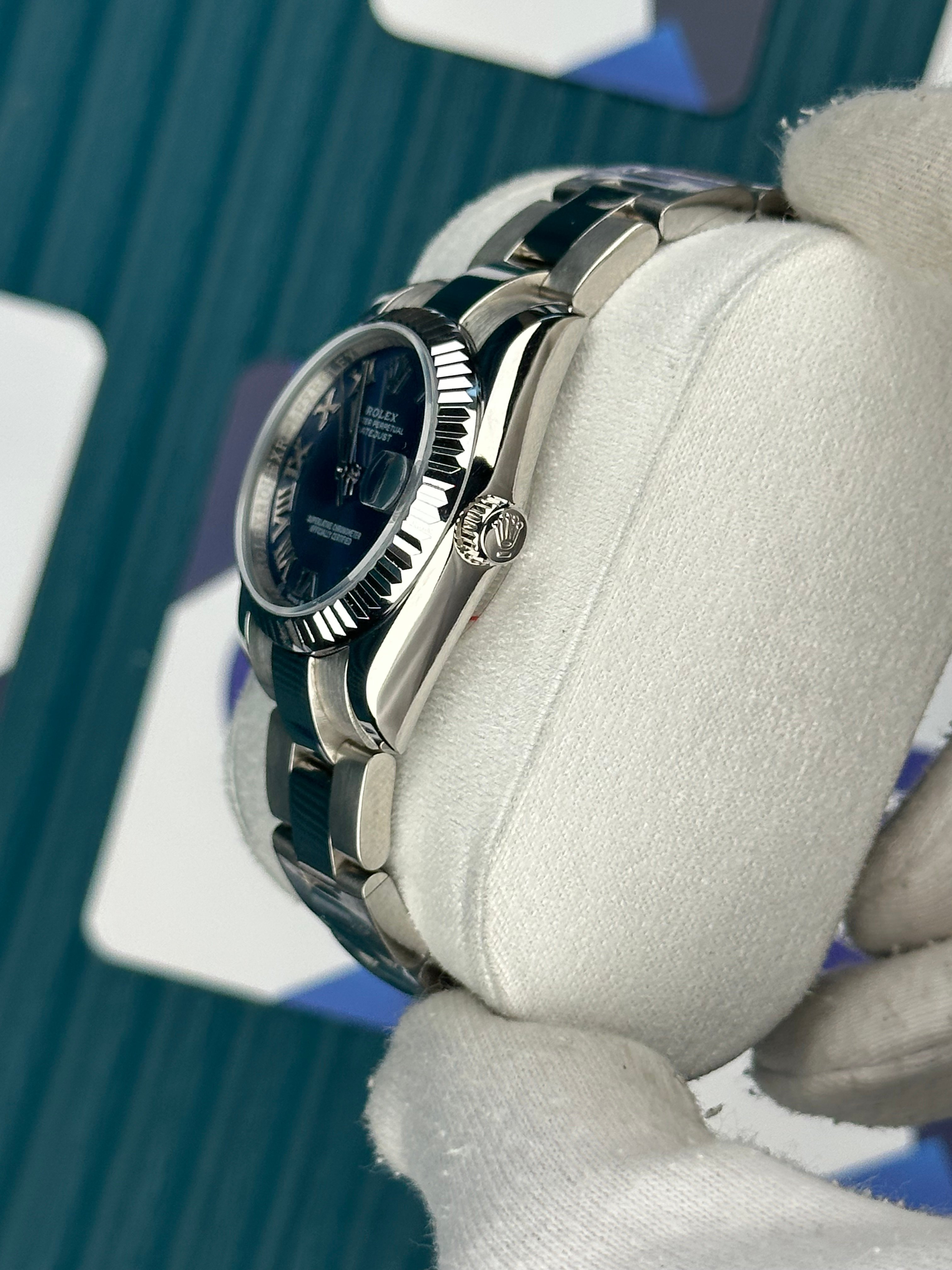 ROLEX 31 BLUE DIAL ROMA INDEX SILVER OYSTER