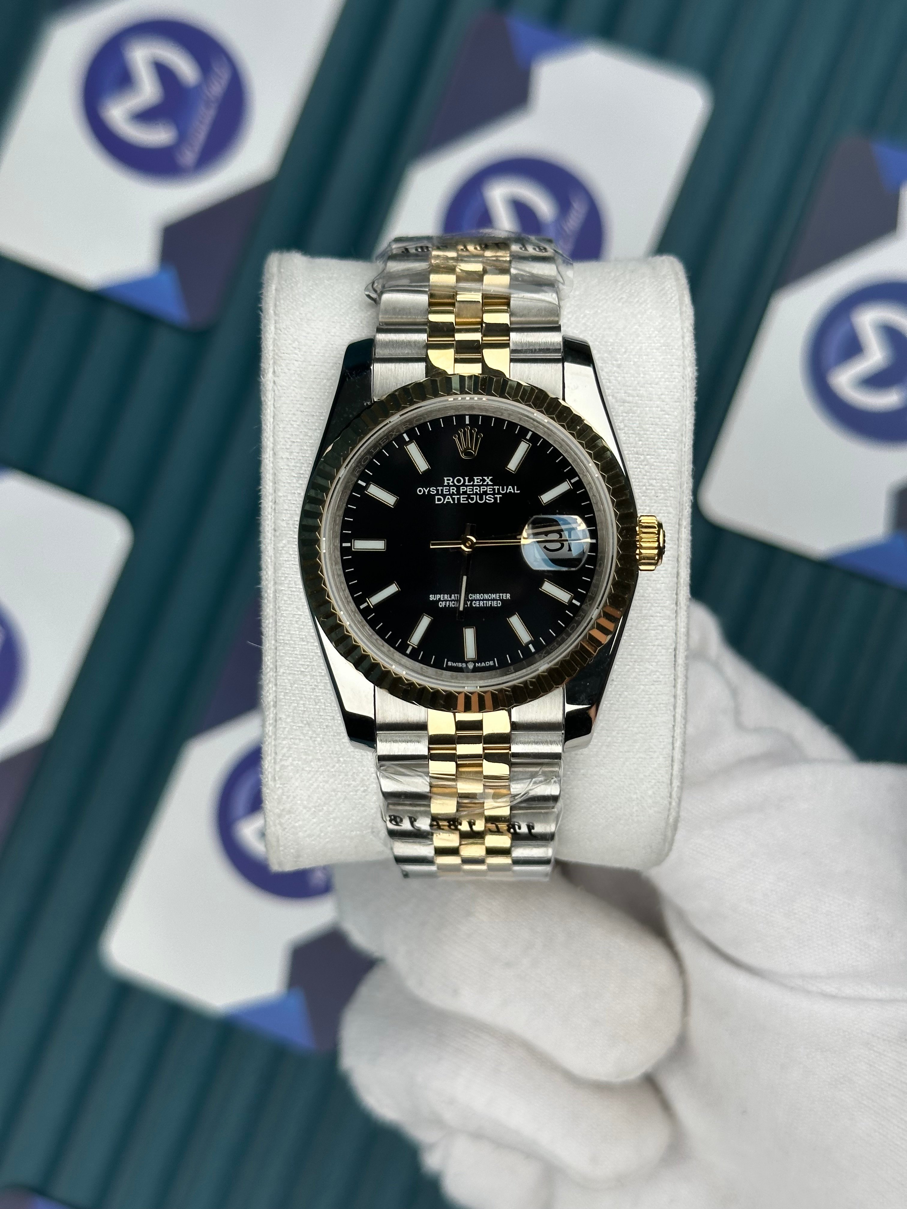 ROLEX 36 SİYAH KADRAN DÜZ INDEX GOLD-SILVER JUBILEE