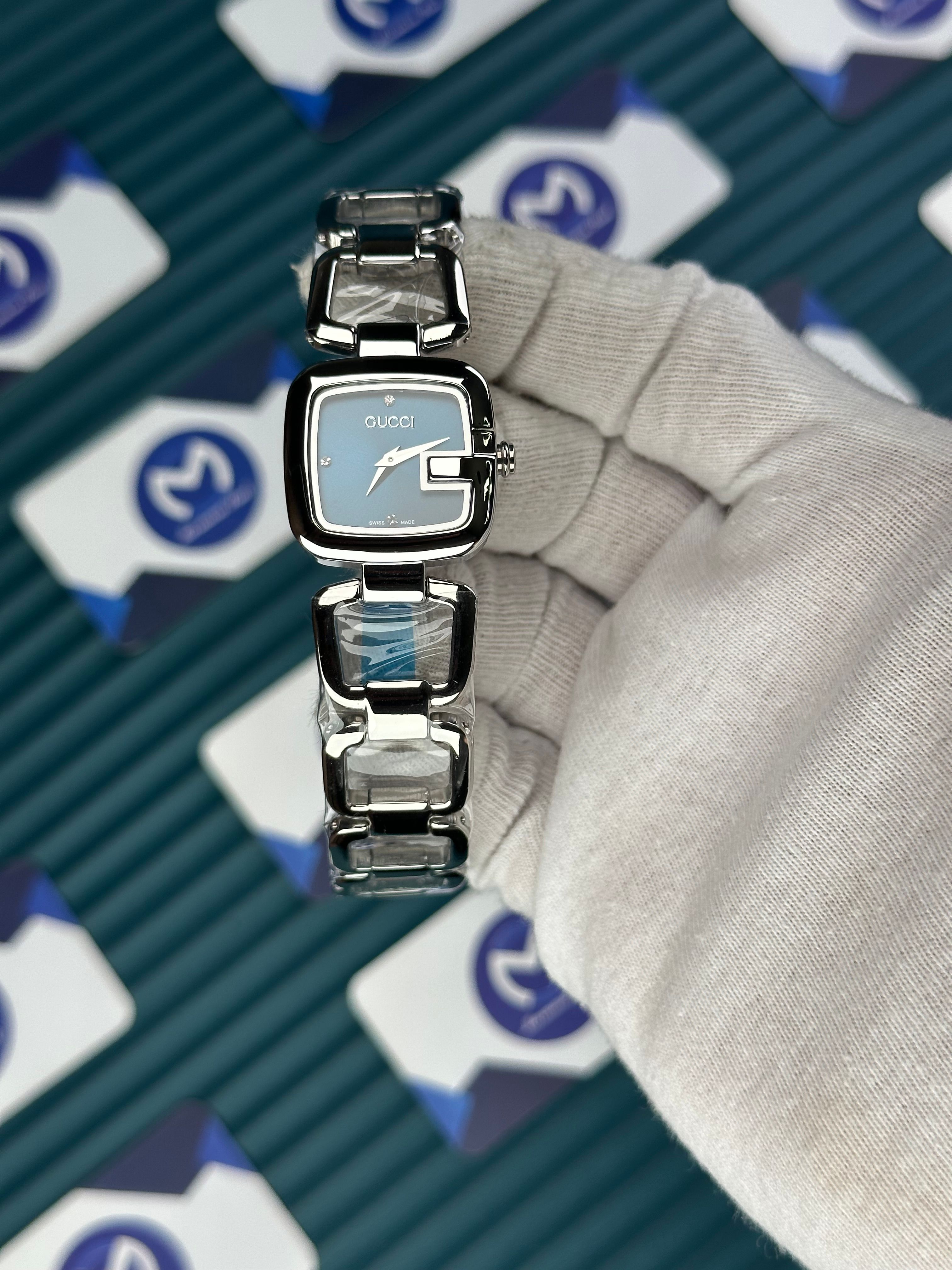 GUCCI WOMAN RING BRACELET BLUE DIAL DIAMOND INDEX SILVER CORD
