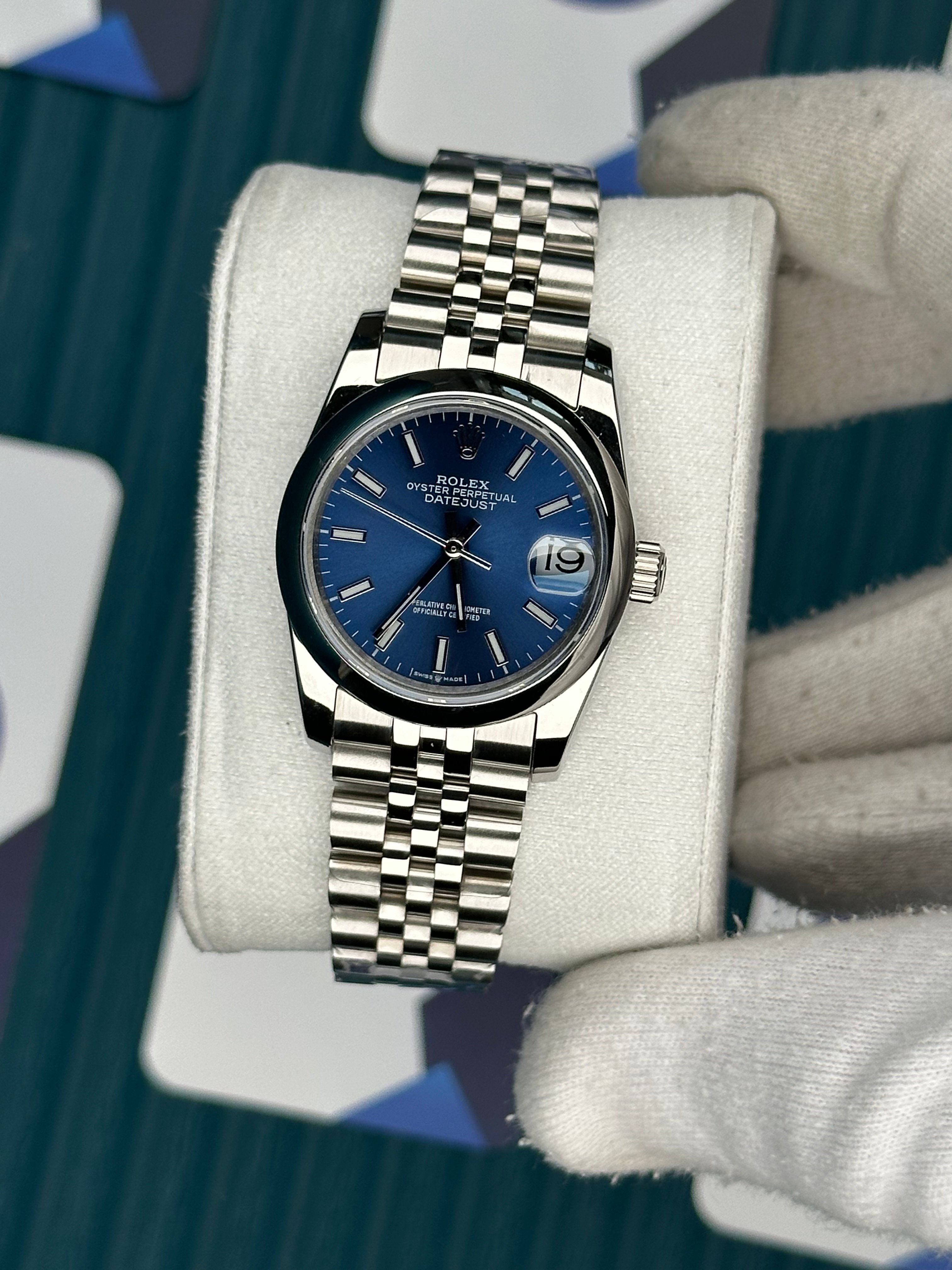 ROLEX 31 BLUE DIAL DUZ INDEX SILVER JUBILEE