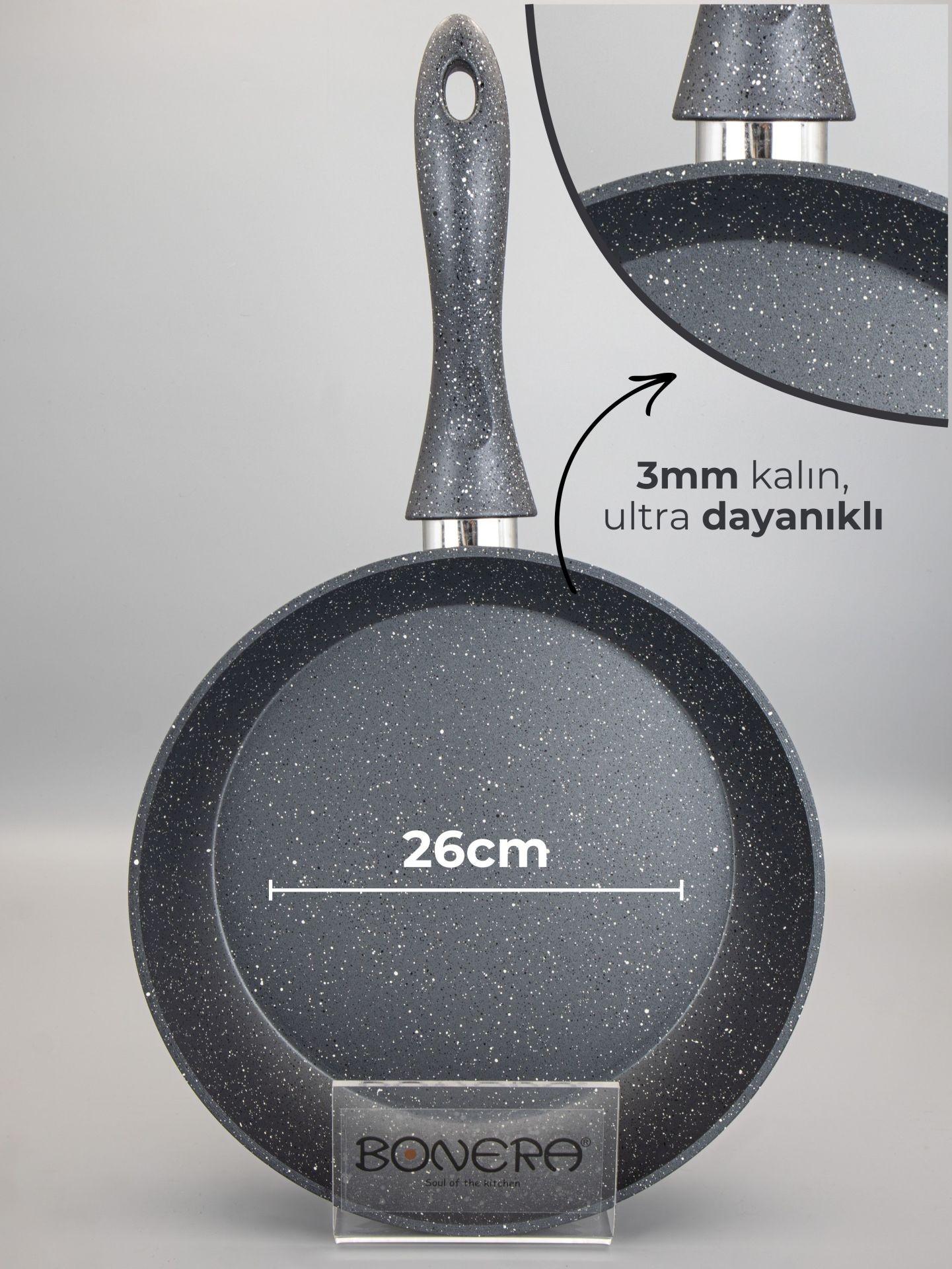 Bonera Marbella 13 Parça Gri Granit Set - 18-20-26cm Tencere + 26 Tava + 6 Parça Kaşık Set