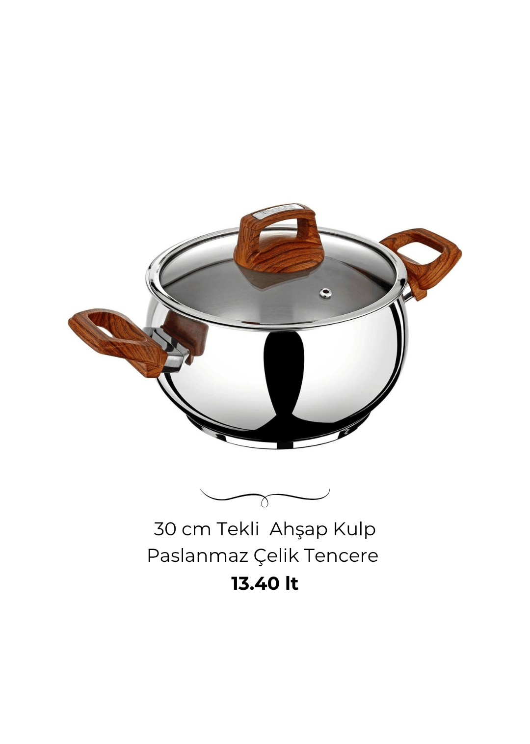 Bonera Lale 30cm Ahşap Kulplu Tekli Çelik Tencere
