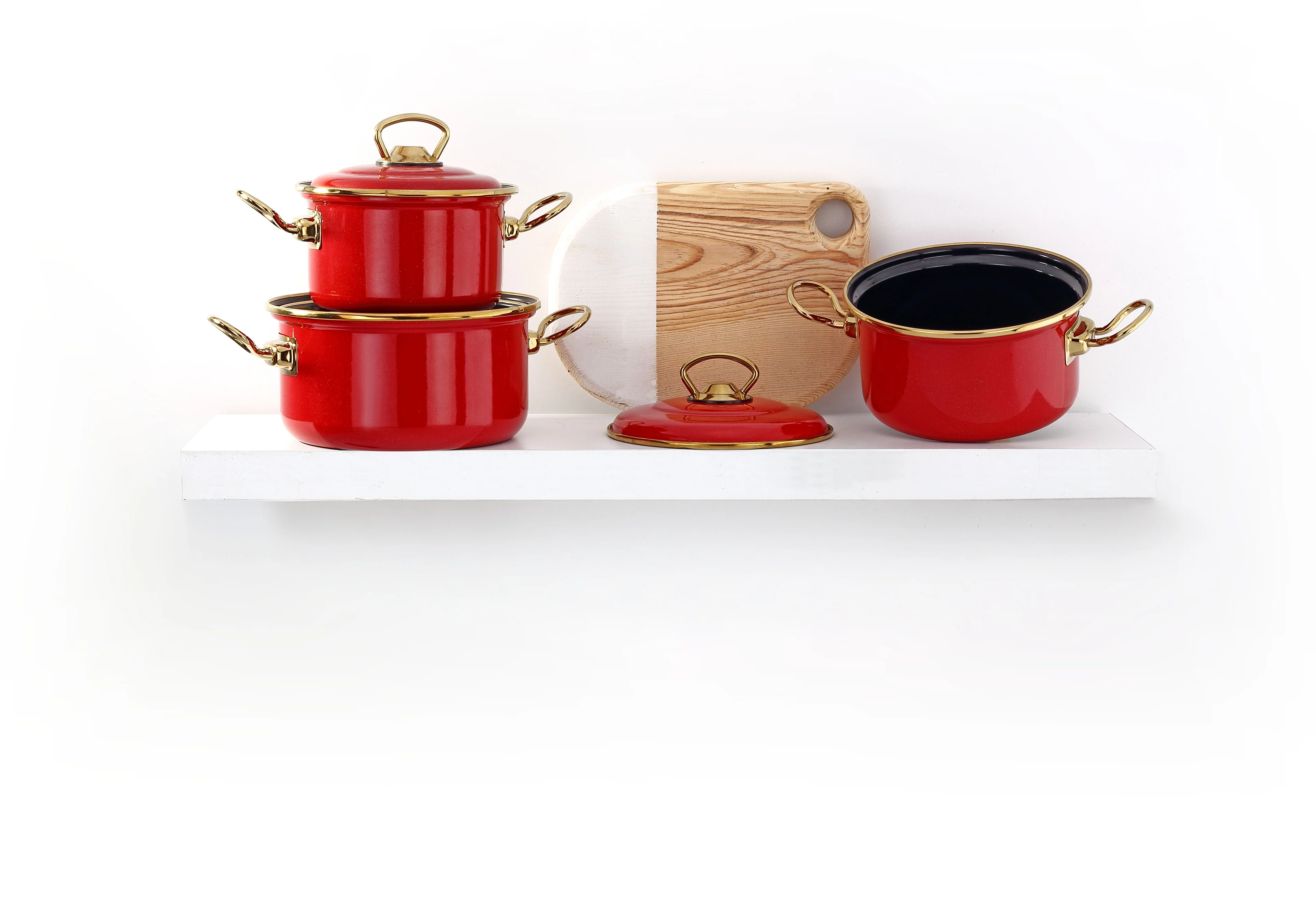 Bonera Emaye 6 Parça Kırmızı Mini Academia Tencere Seti