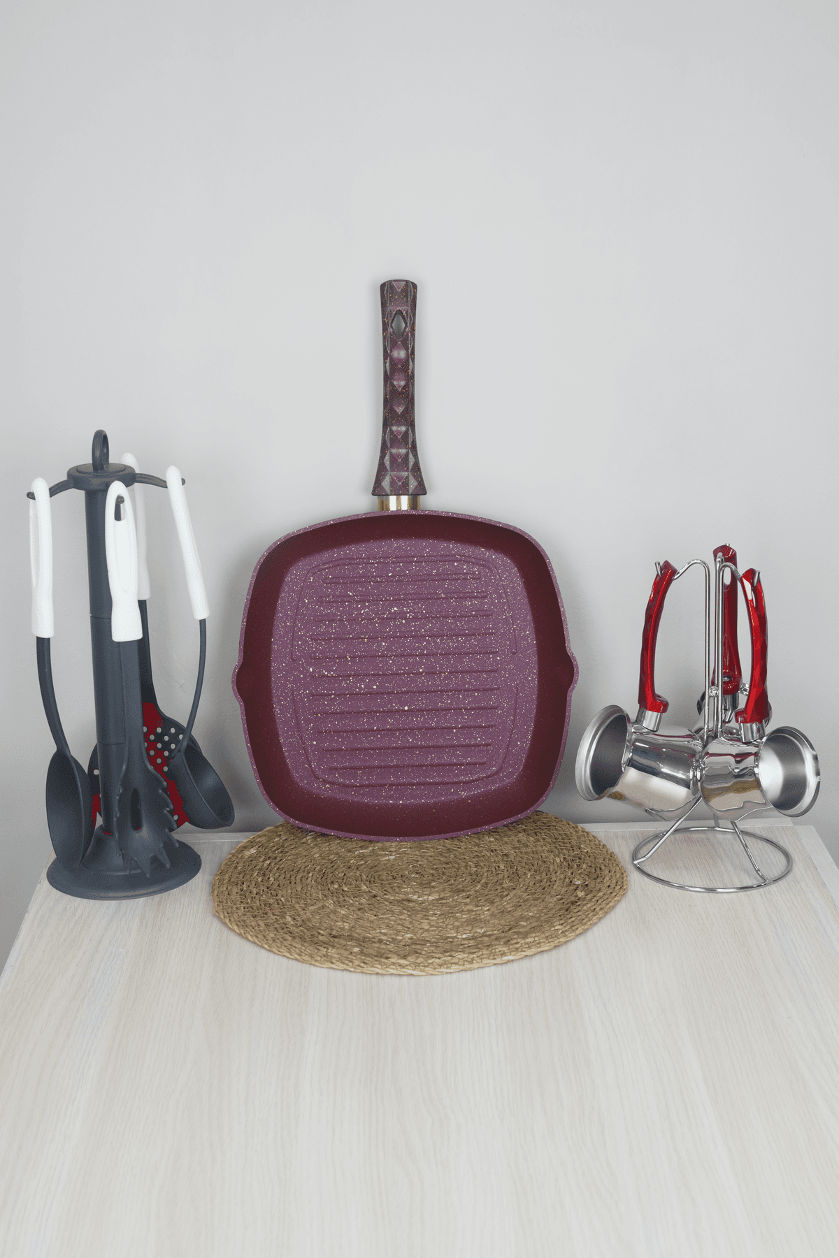  Bonera Granit 28cm Izgara Grill Tava - Eflatun Gold Kırçıl 